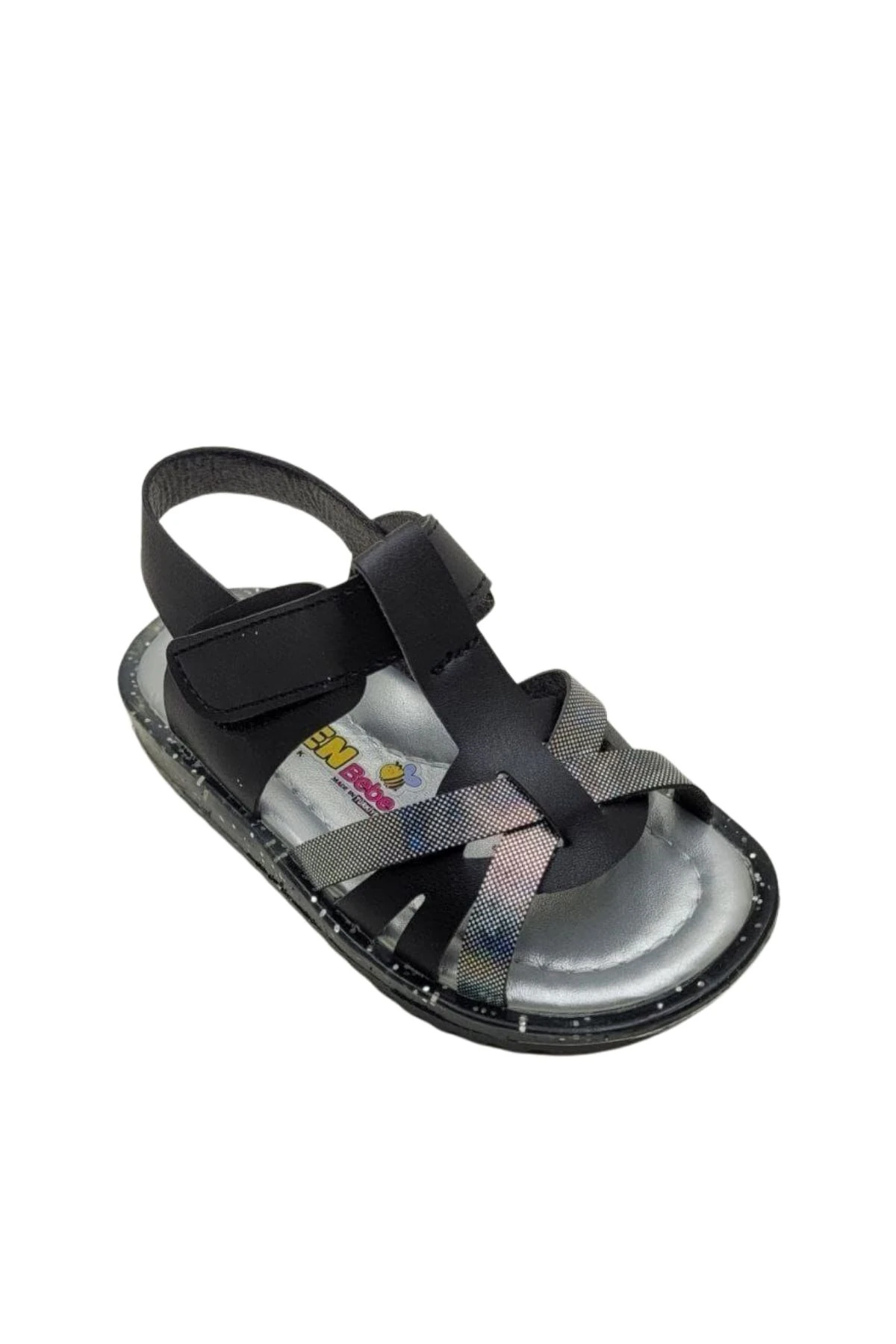 Siyah Sim Detaylı Kız Çocuk Bebek Sandalet