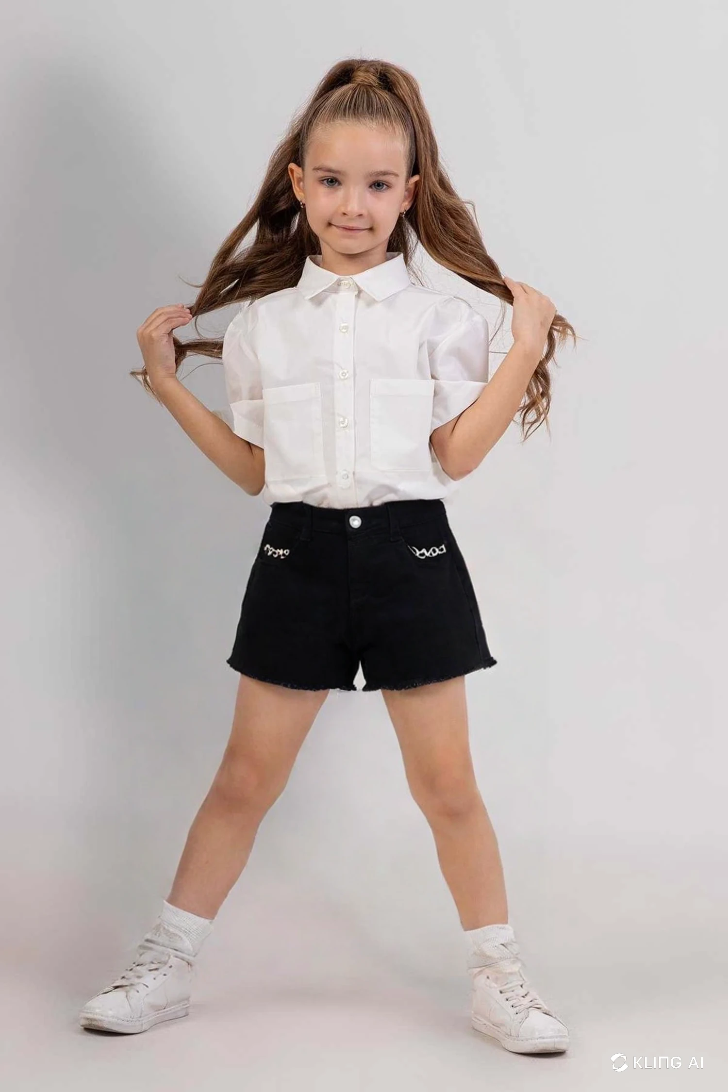 Zincir Detaylı Siyah Denim Şort Kız/Erkek Çocuk