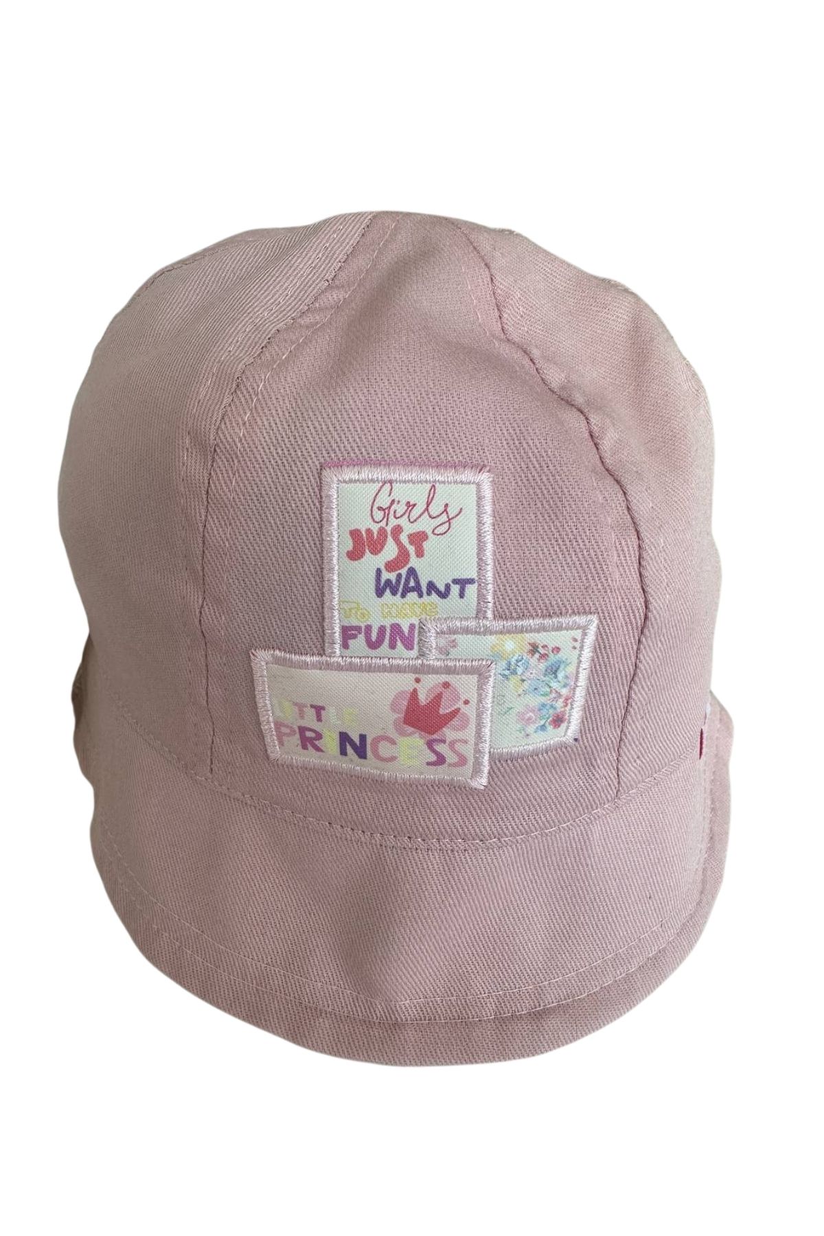 Pembe &quot;Little Princess&quot; ve &quot;Girls Just Want Fun&quot; Patch İşlemeli Kız Bebek Şapka