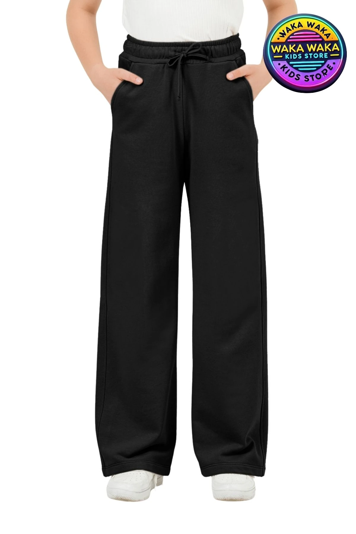 Kız Çocuk Siyah Geniş Paça Eşofman Altı – Rahat Kesim Yumuşak Kumaş