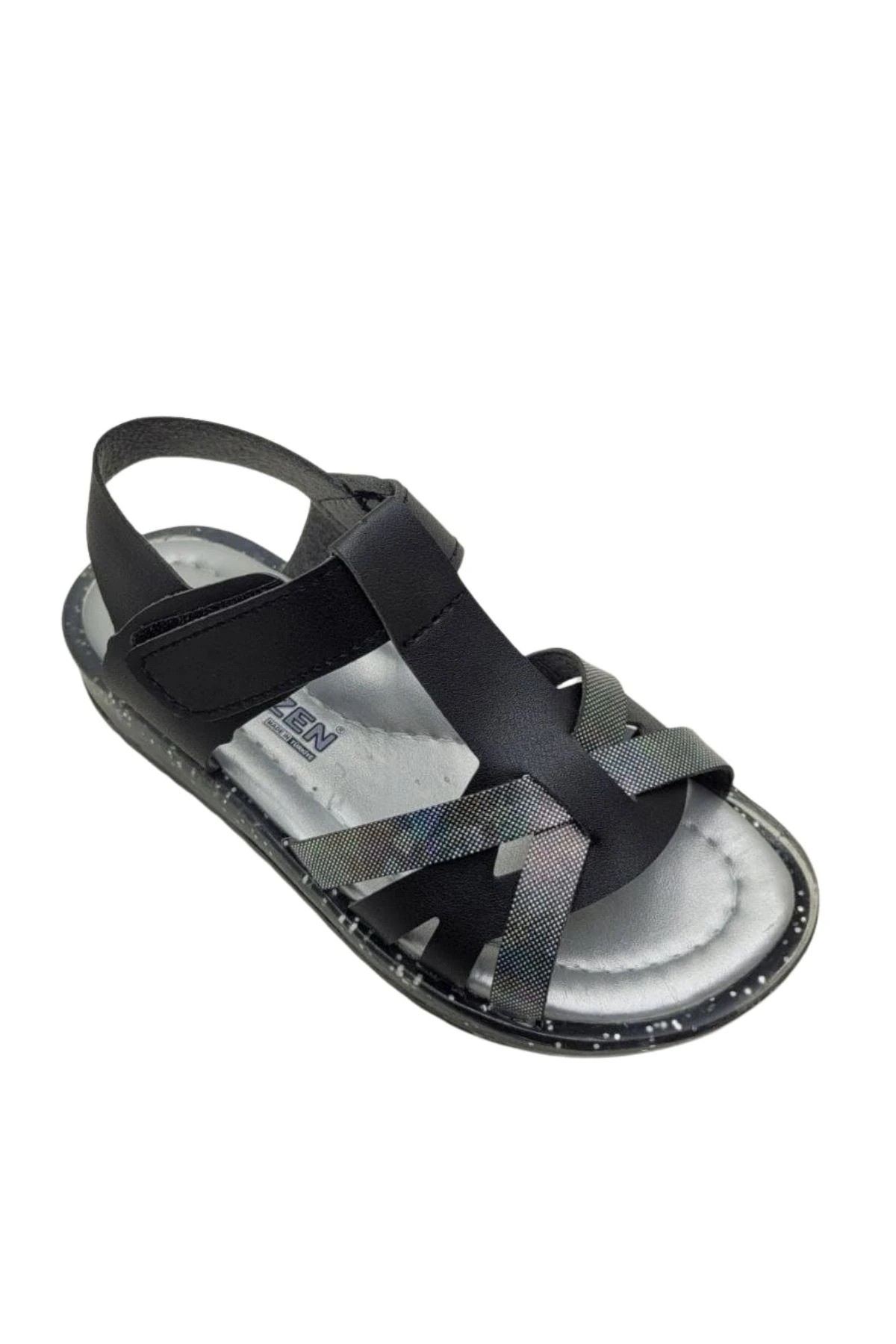 Siyah Sim Detaylı Kız Çocuk Bebek Sandalet