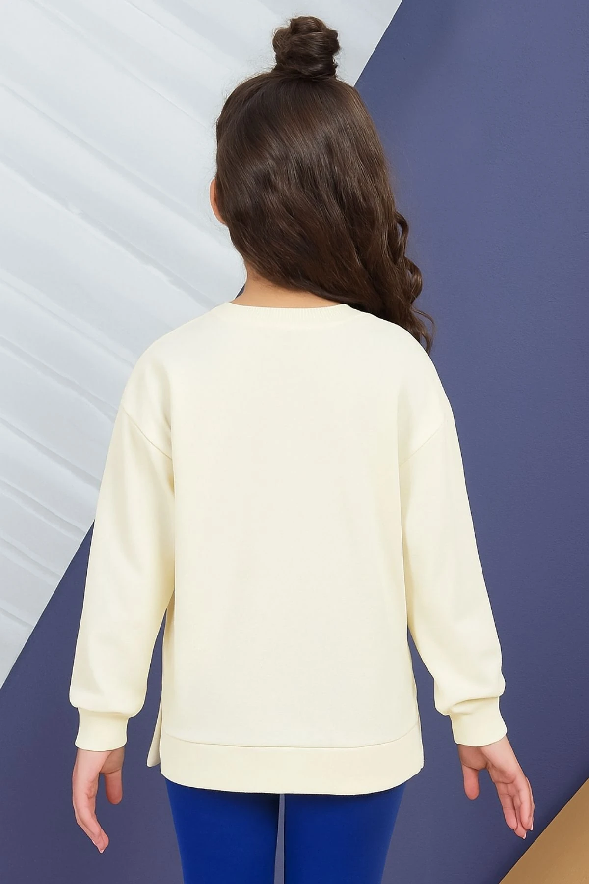 Önü Baskılı Bisiklet Yaka Kız Çocuk Sweat