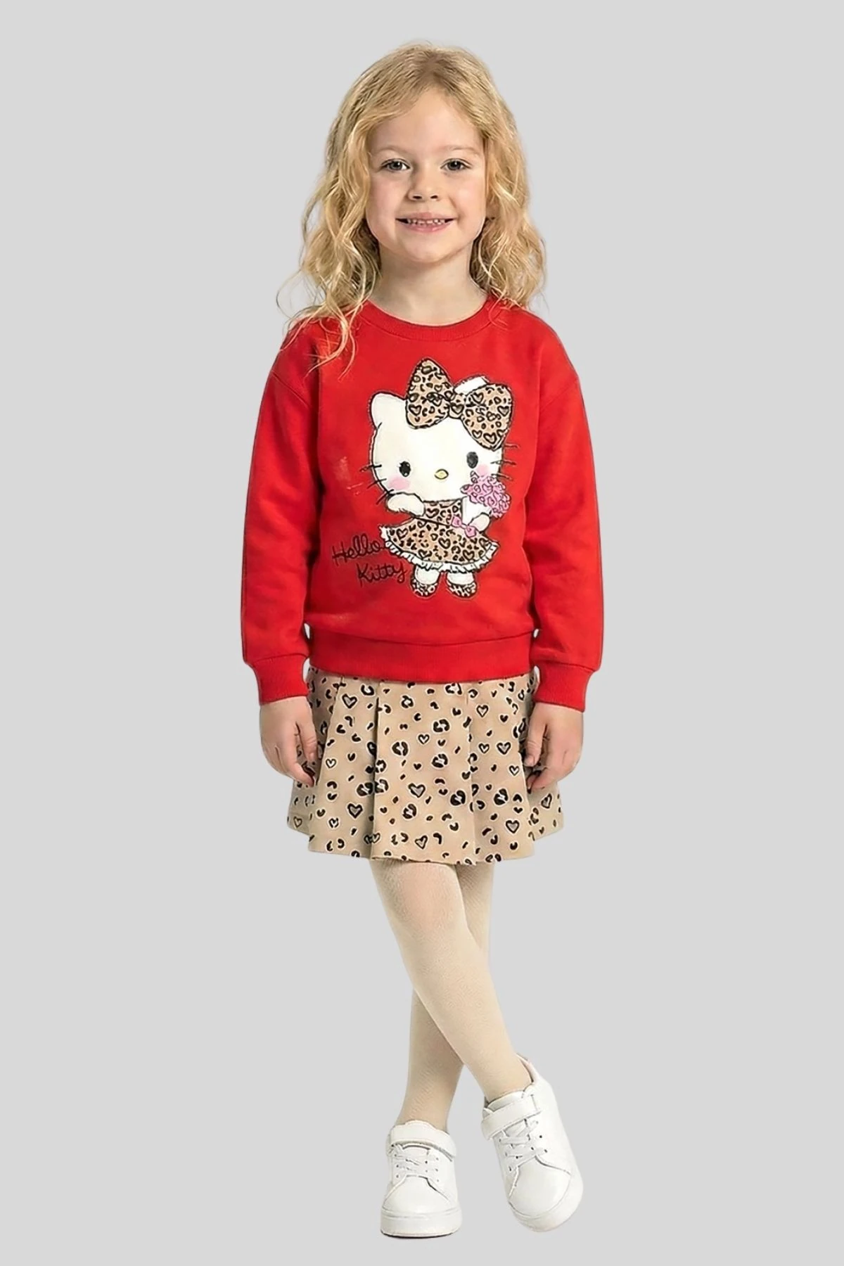 Leopar Detaylı Kız Çocuk Etekli Takım