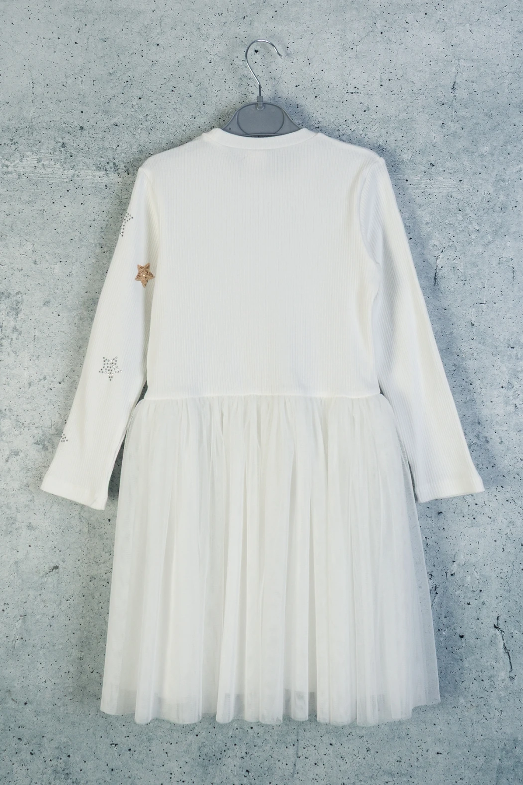 Önü Kolu Yıldız Payet Taş Baskılı Kız Çocuk Elbise