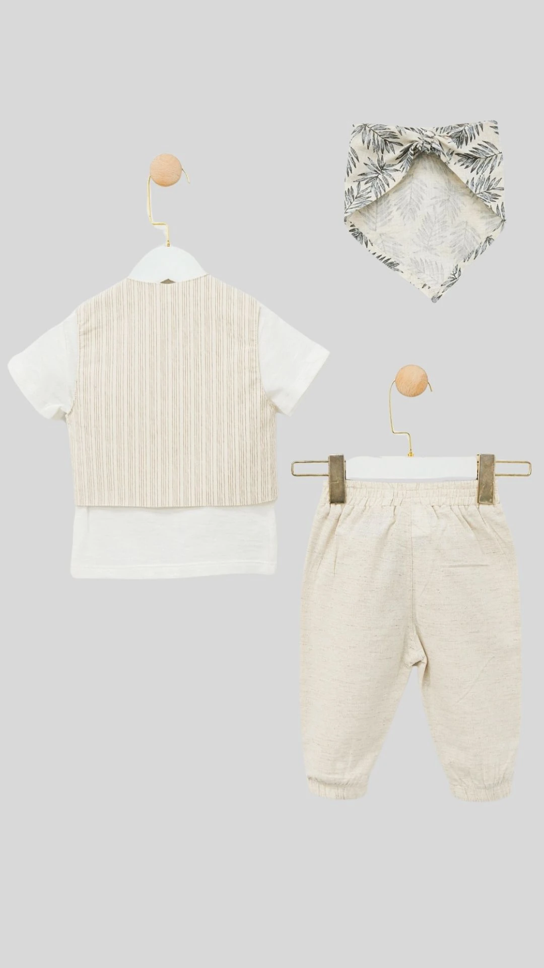 Yelek T-shirt Pantolon Bandanalı Erkek Bebek 3lü Takım