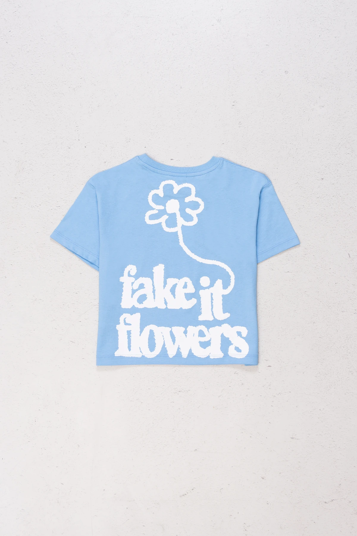 Önü Sırtı Baskılı Bisiklet Yaka Kız Tişört