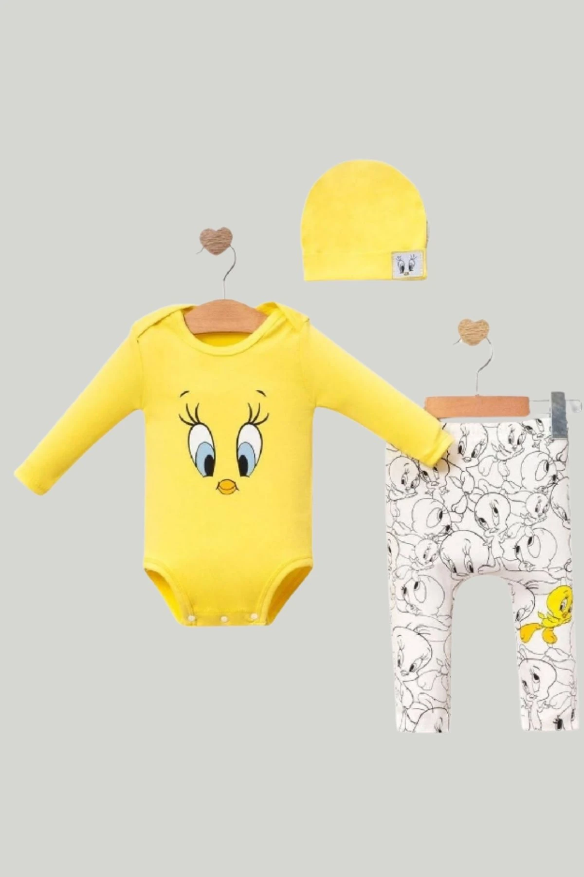 Tweety Civciv Baskılı Kız Bebek Üçlü Takım