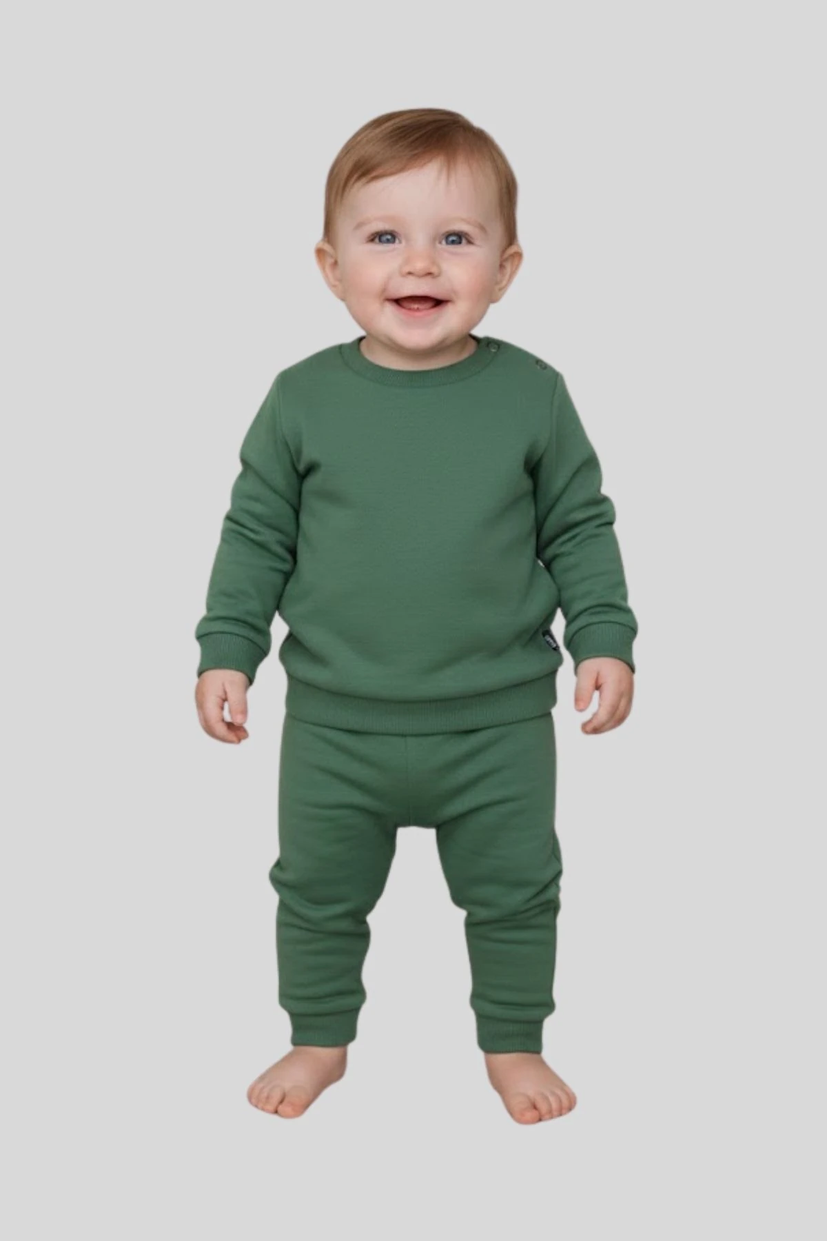 Düz Renk Omuzdan Çıtçıtlı Erkek Bebek Eşofman Takım