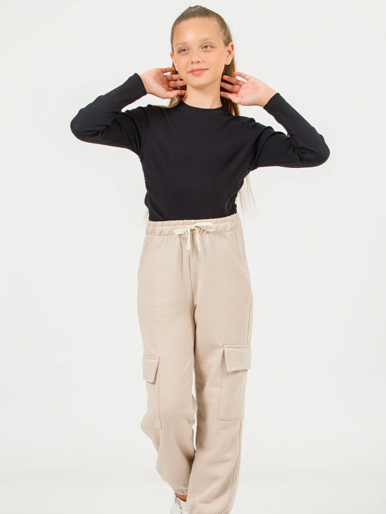 Kız Çocuk Kargo Cepli Paçası Lastikli Belden İpli Eşofman Alt