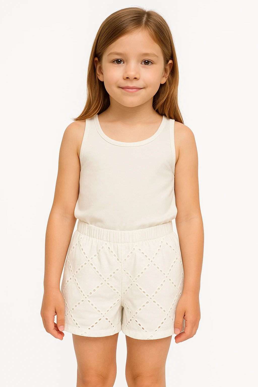 Beyaz Fisto İşlemeli Kız Çocuk Şort
