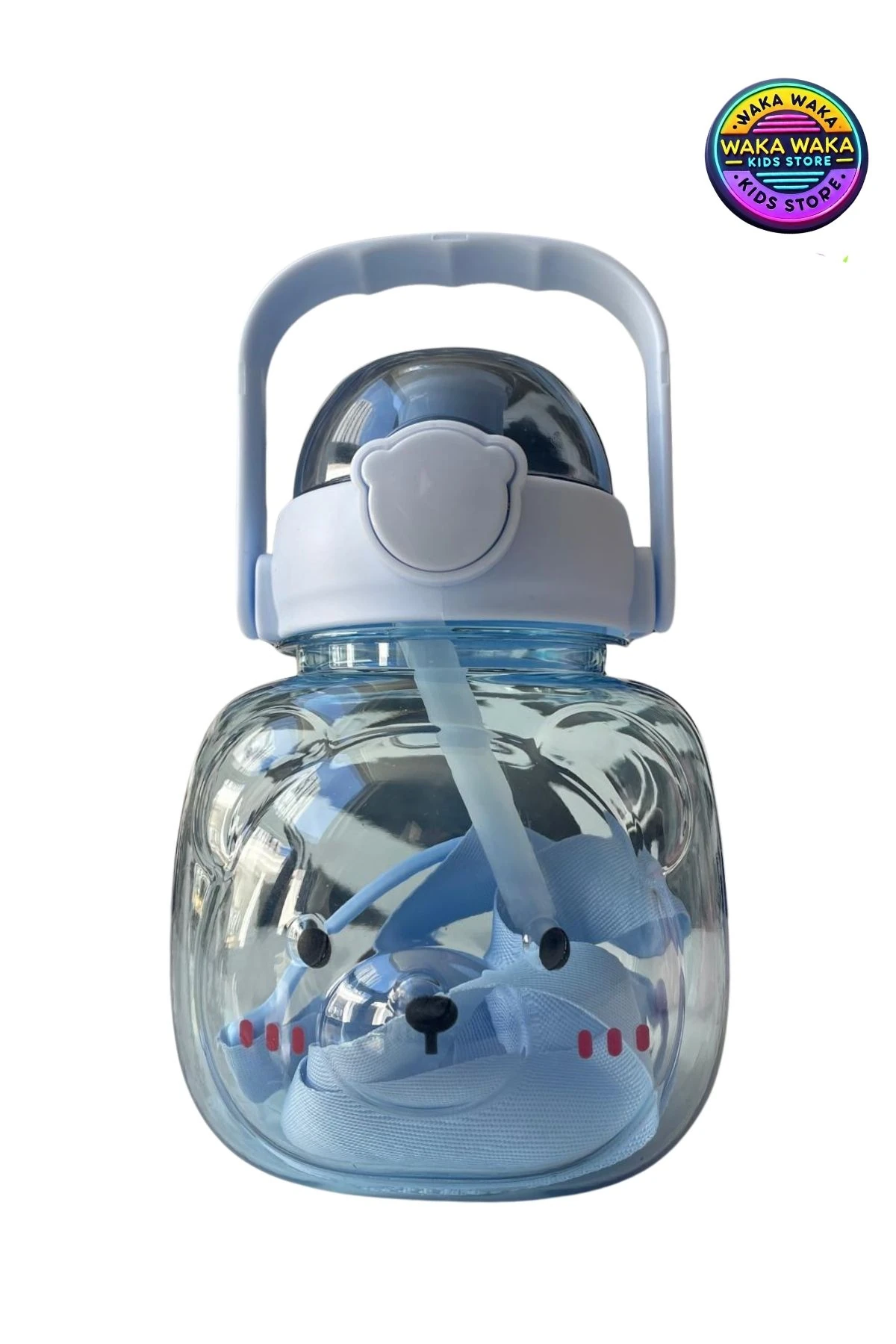 Ayıcık Figürlü Çocuk Matara 500 ml - Sevimli Şeffaf Suluk  Askılı & Sızdırmaz Kapak