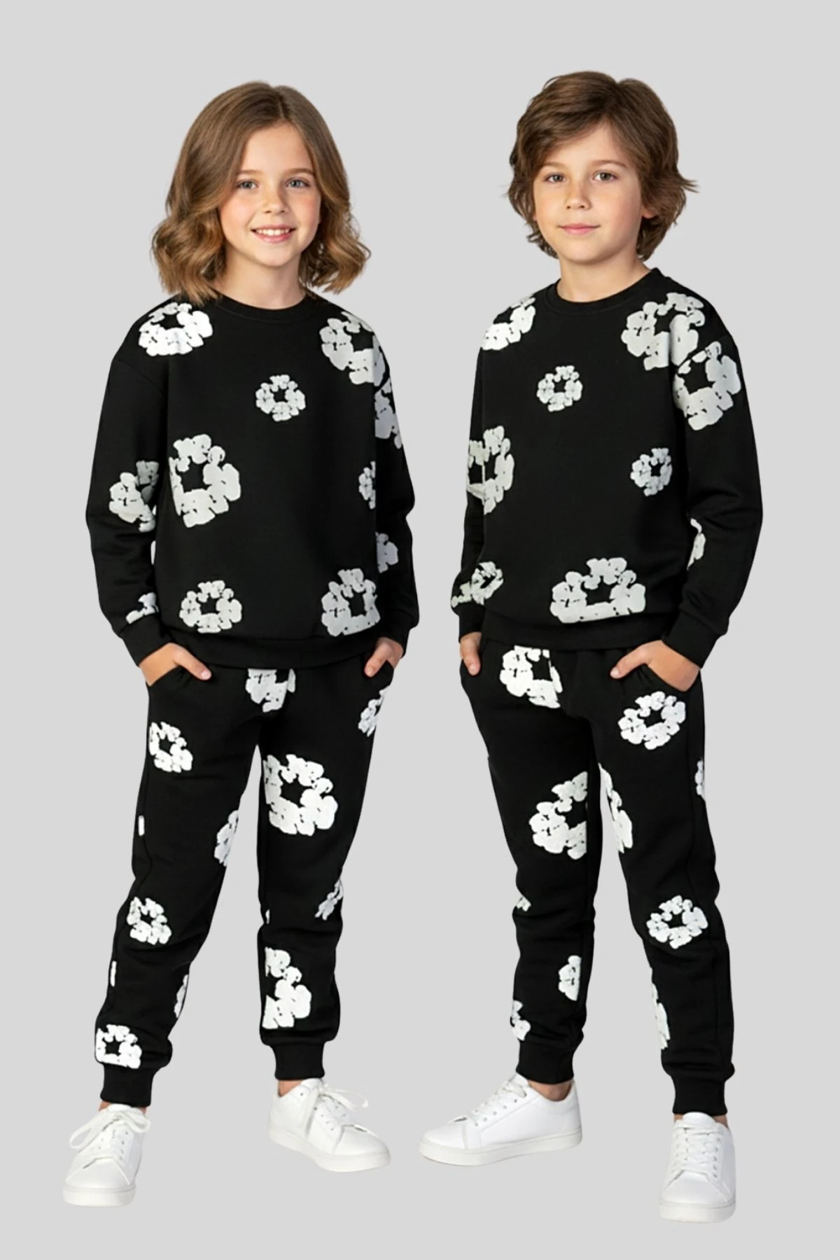 Çocuk Unisex Siyah Beyaz Desenli İkili Takım