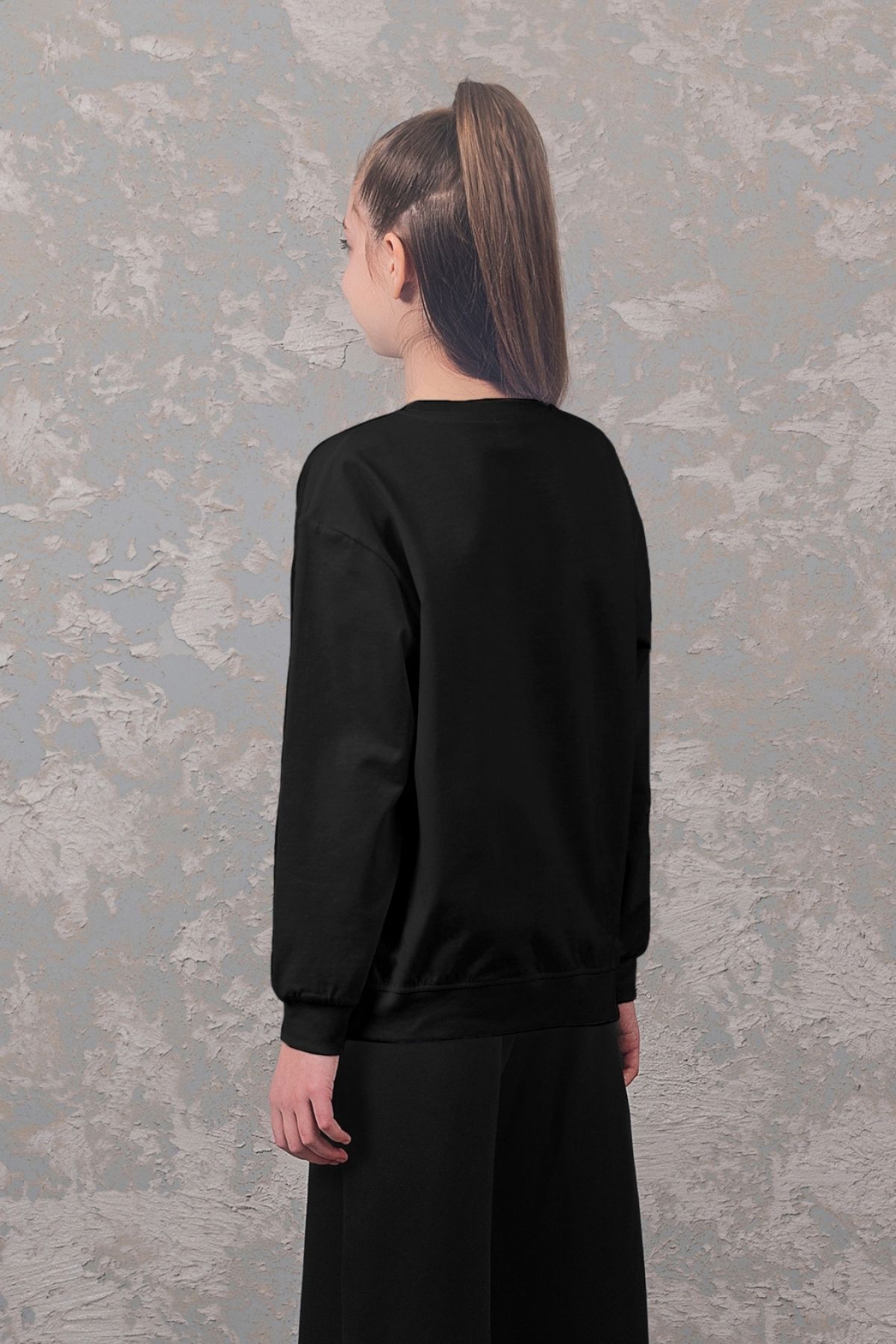Kız Çocuk Basic Sweatshirt - Siyah & Beyaz Renk Seçenekleri