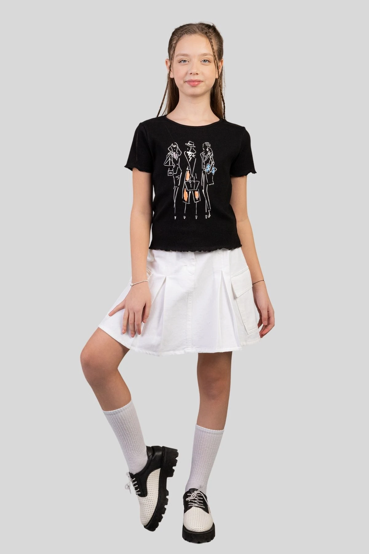 Kaşkorse Kumaş Baskılı Kolları Beli Büzgülü Kız Çocuk Bady