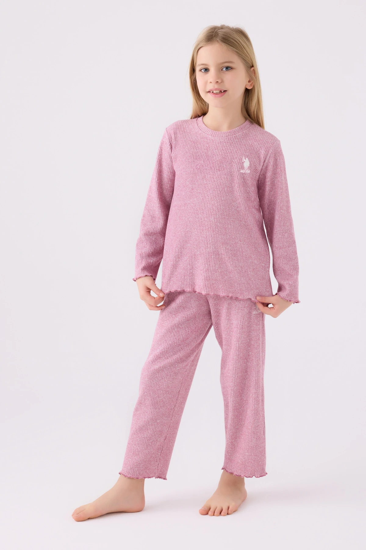 İnce Fitilli Bisiklet Yaka Kolları Paçaları Buzgülü Kız Çocuk Takım