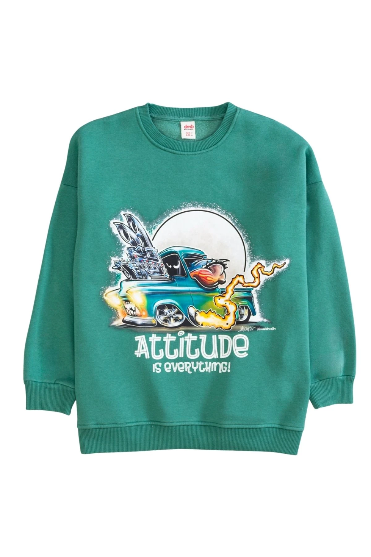 Bisiklet Yaka Önü Baskılı Oversize Sweatshirt