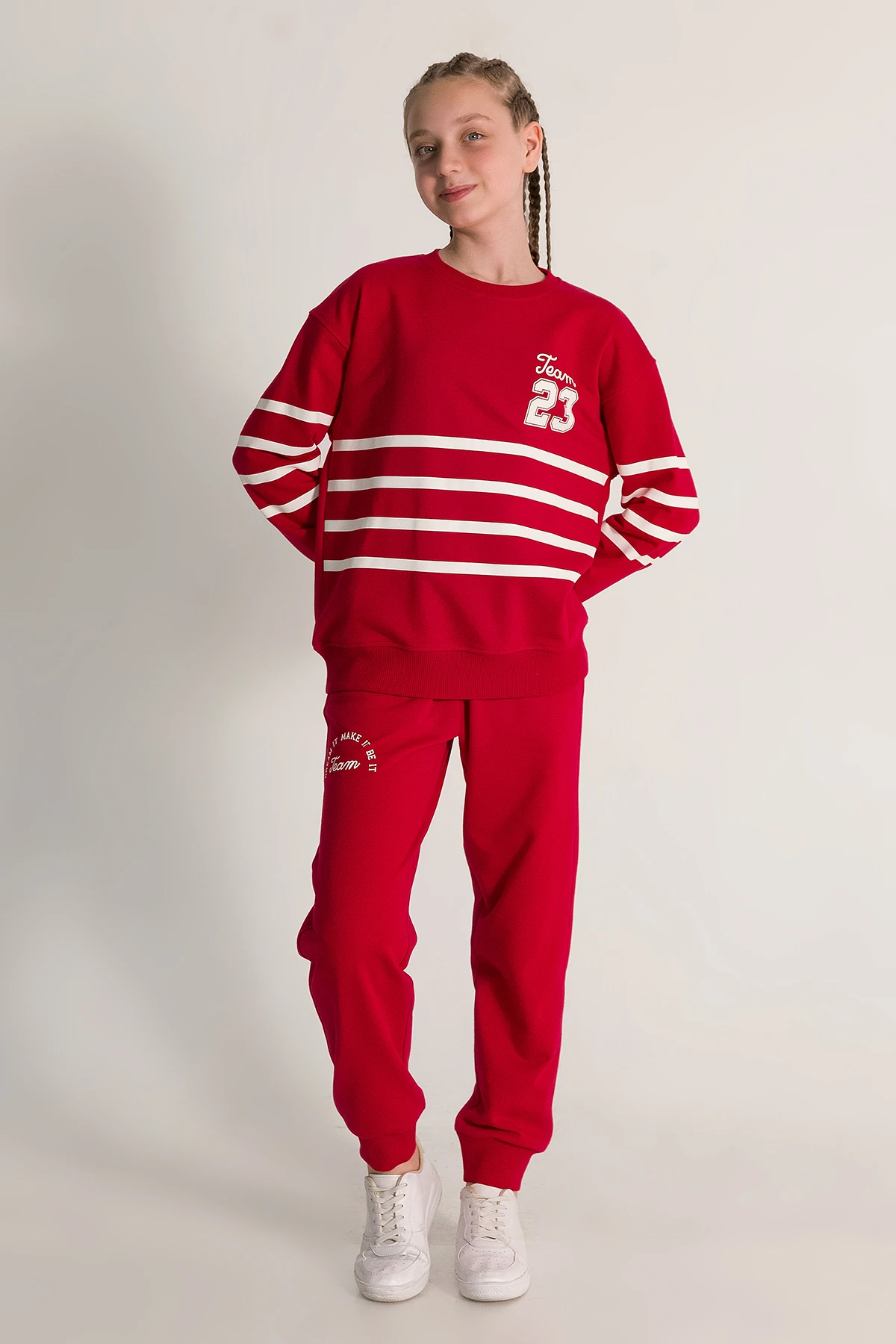 Önü Baskılı Bisiklet Yaka Kız Çocuk Sweat