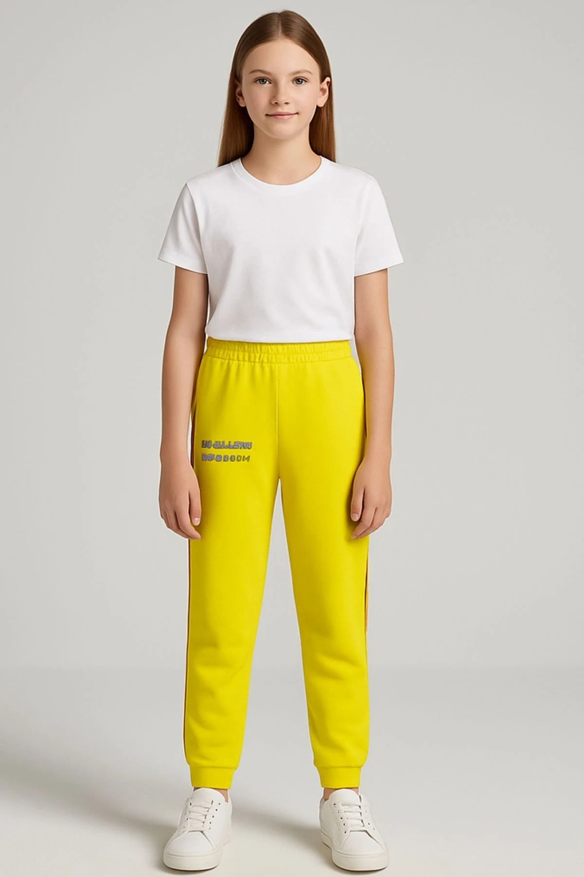 Kız Çocuk Yandan Biyeli Cepli Baskılı Eşofman Alt