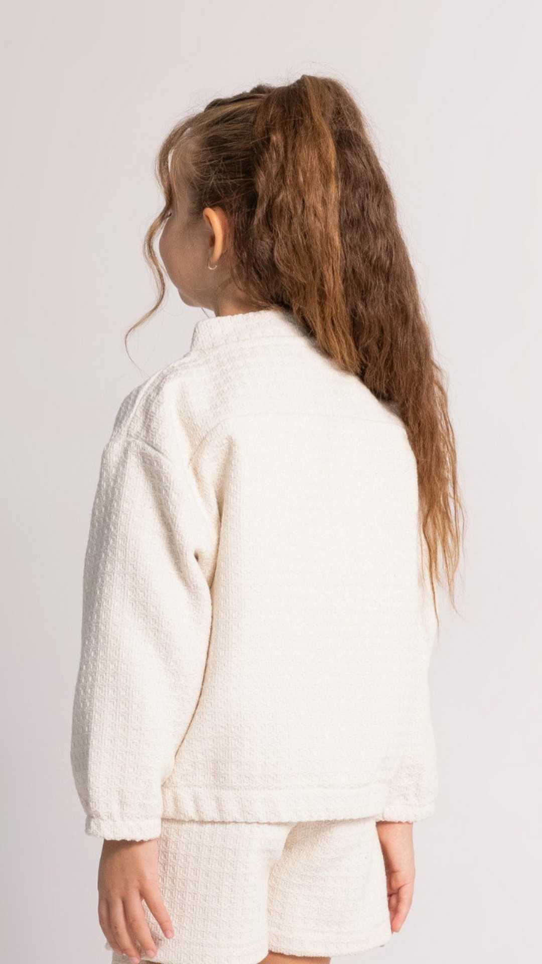 Tüvit Kumaş Kapak Cepi Ceket Fiyonk Detaylı Şort Etekli Kız Çocuk Takım