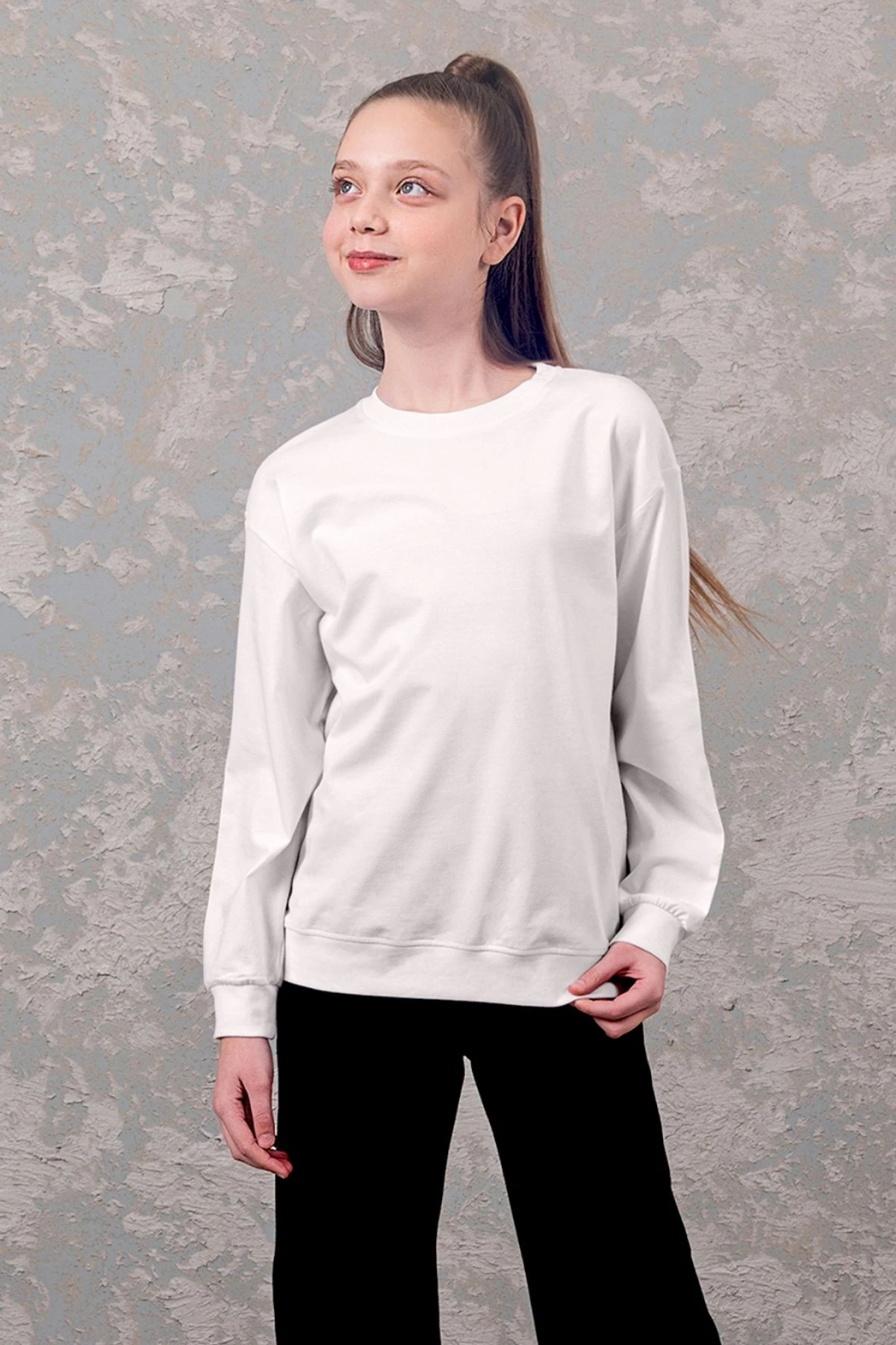 Kız Çocuk Basic Sweatshirt - Siyah & Beyaz Renk Seçenekleri
