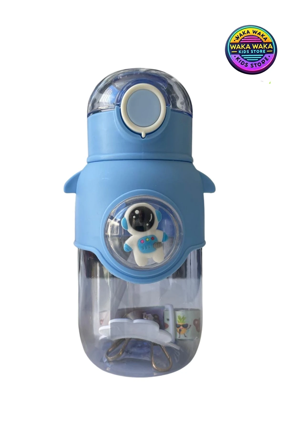 Astronot Figürlü Çocuk Matara 600 ml - Renkli Uzay Temalı Suluk Askılı, Sızdırmaz Kapak