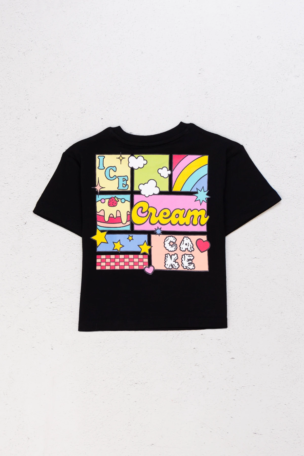 Önü Sırtı Baskılı Bisiklet Yaka Crop Kız Tişört