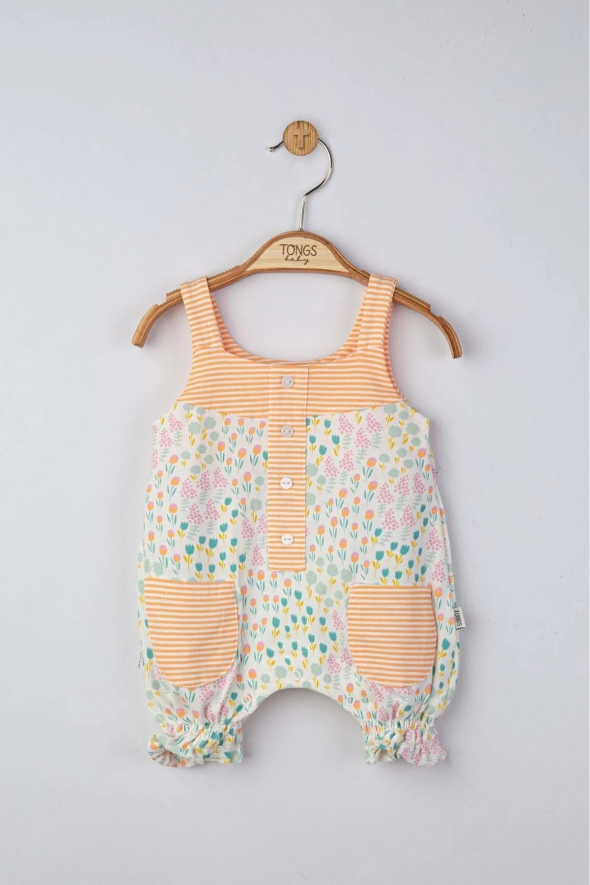 Çiçek Baskılı Çıtçıtlı Kız Bebek Tulum - Turuncu - 0-3 Ay