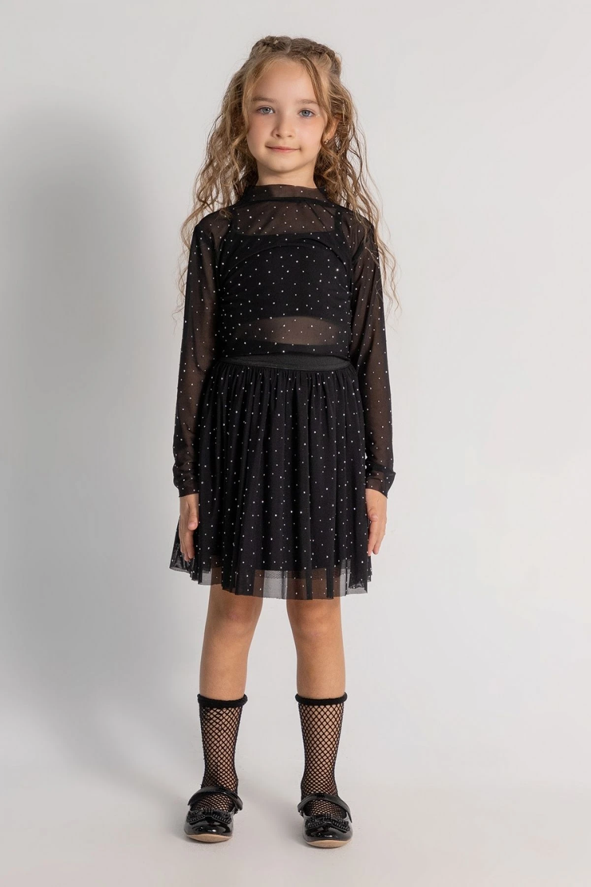 Taş Baskılı İç Askılı Badili Tül Etekli Kız Çocuk Takım