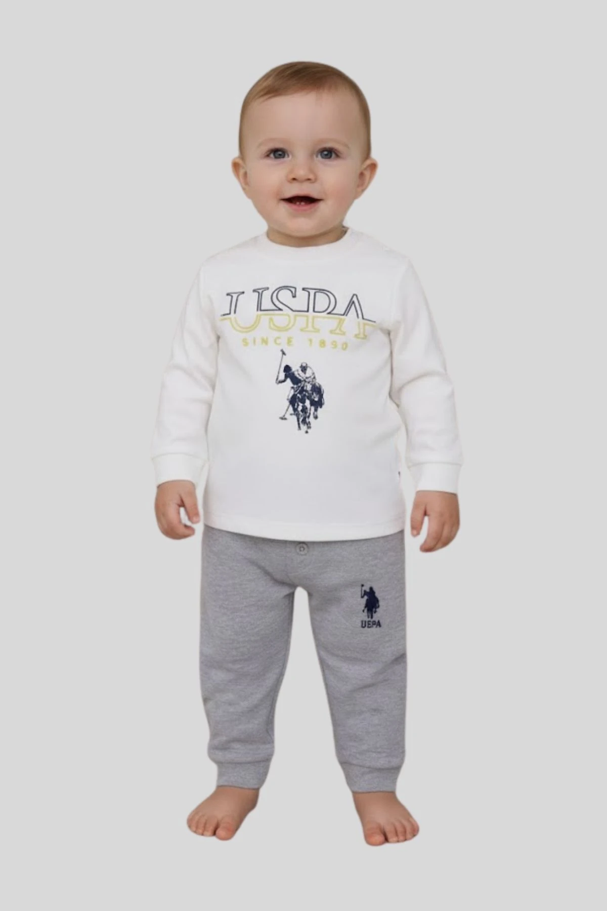 Önü Baskılı Omuzdan Çıtçıt Kapamalı Erkek Bebek Eşofman Takımı