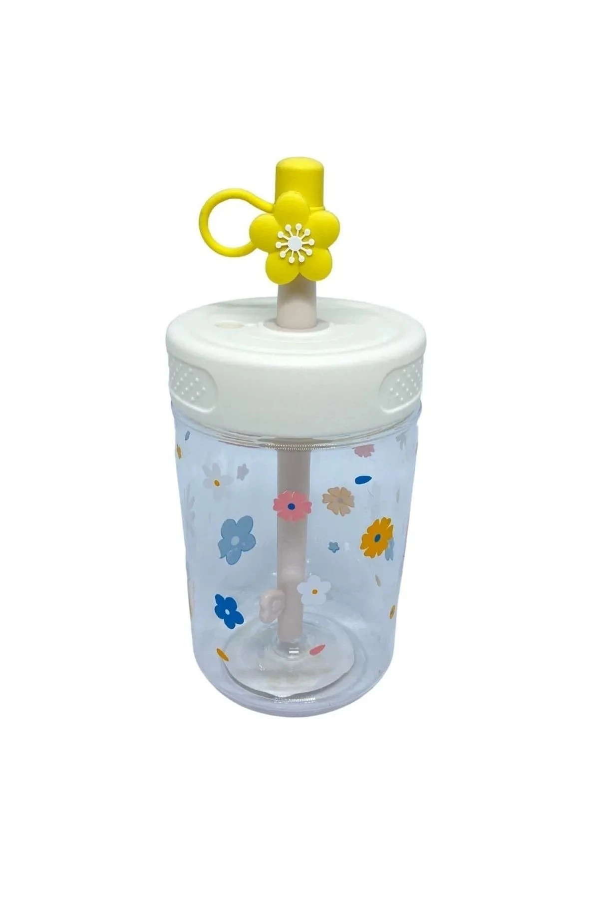 Çiçek Desenli Pipetli Çocuk Suluk Bardak (450 ml)