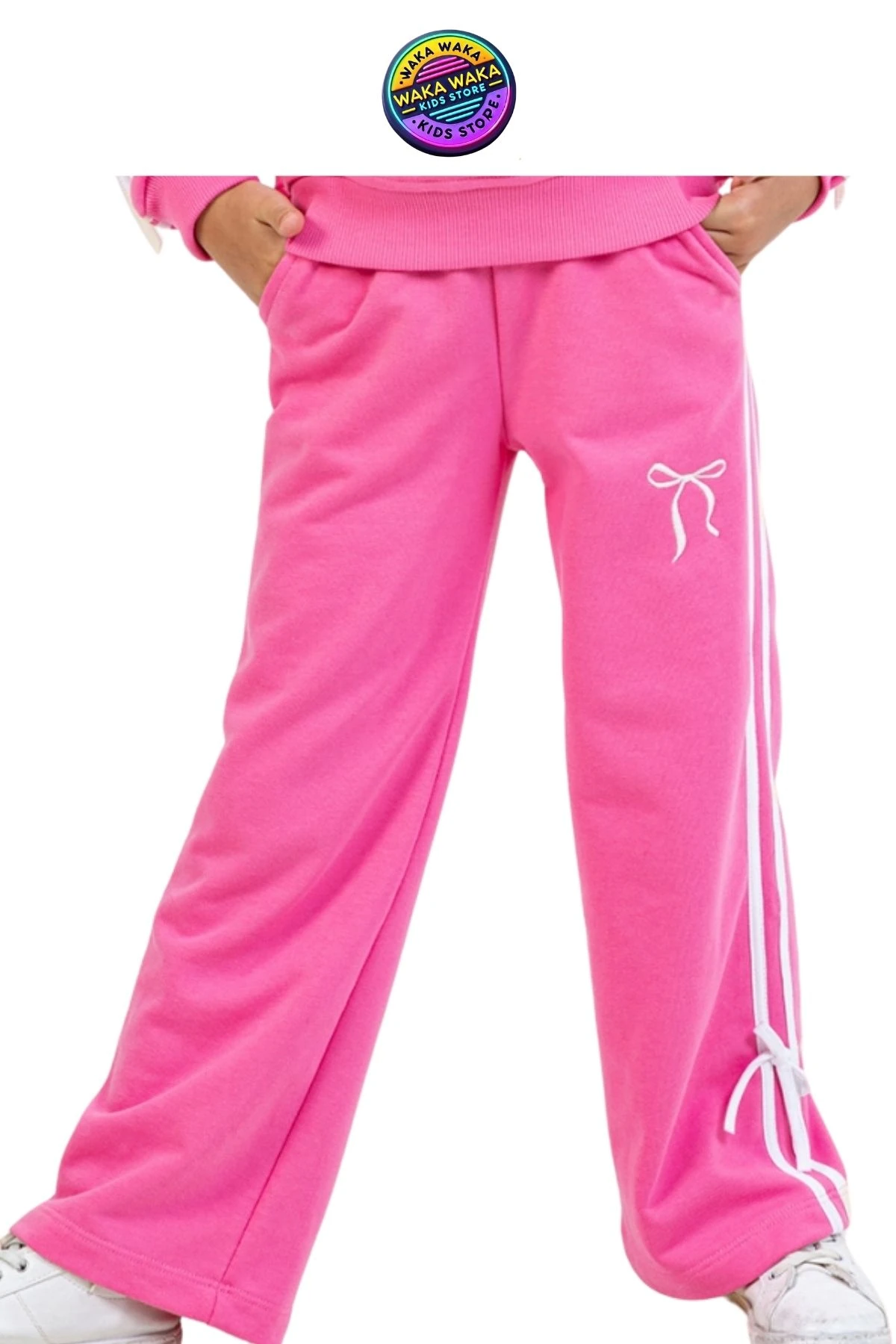 Kız Çocuk Fiyonk Detaylı Eşofman Altı – Rahat Kalıp, Yan Şeritli, Günlük Spor Pantolon