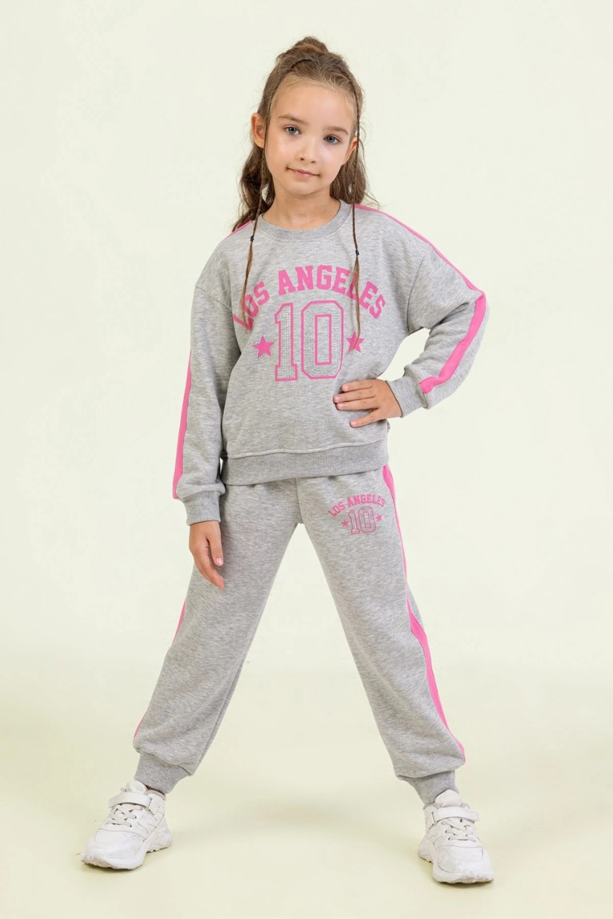 Kız Çocuk Los Angeles 10 Baskılı Pembe Sweatshirt & Eşofman Altı Takımı