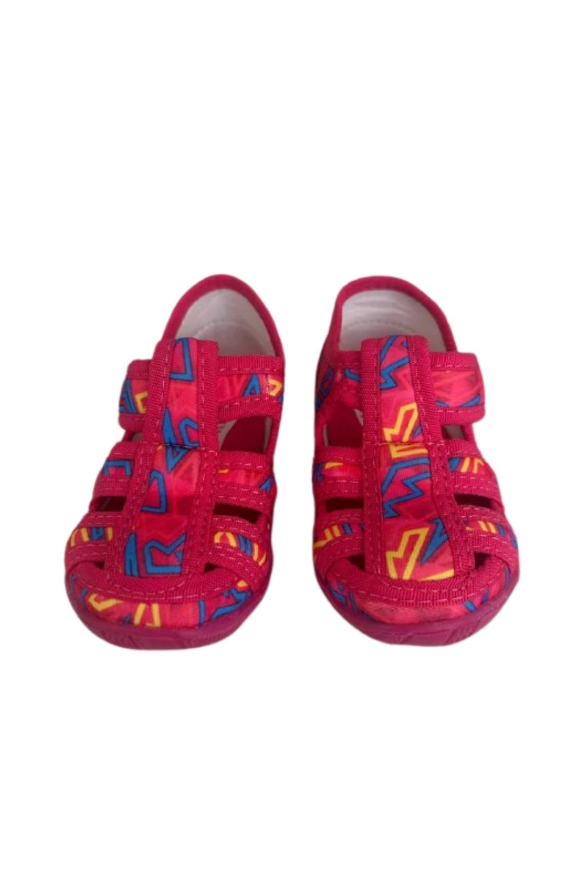 Pembe Geometrik Desenli Kapalı Burun Kız Çocuk Bebek Sandalet