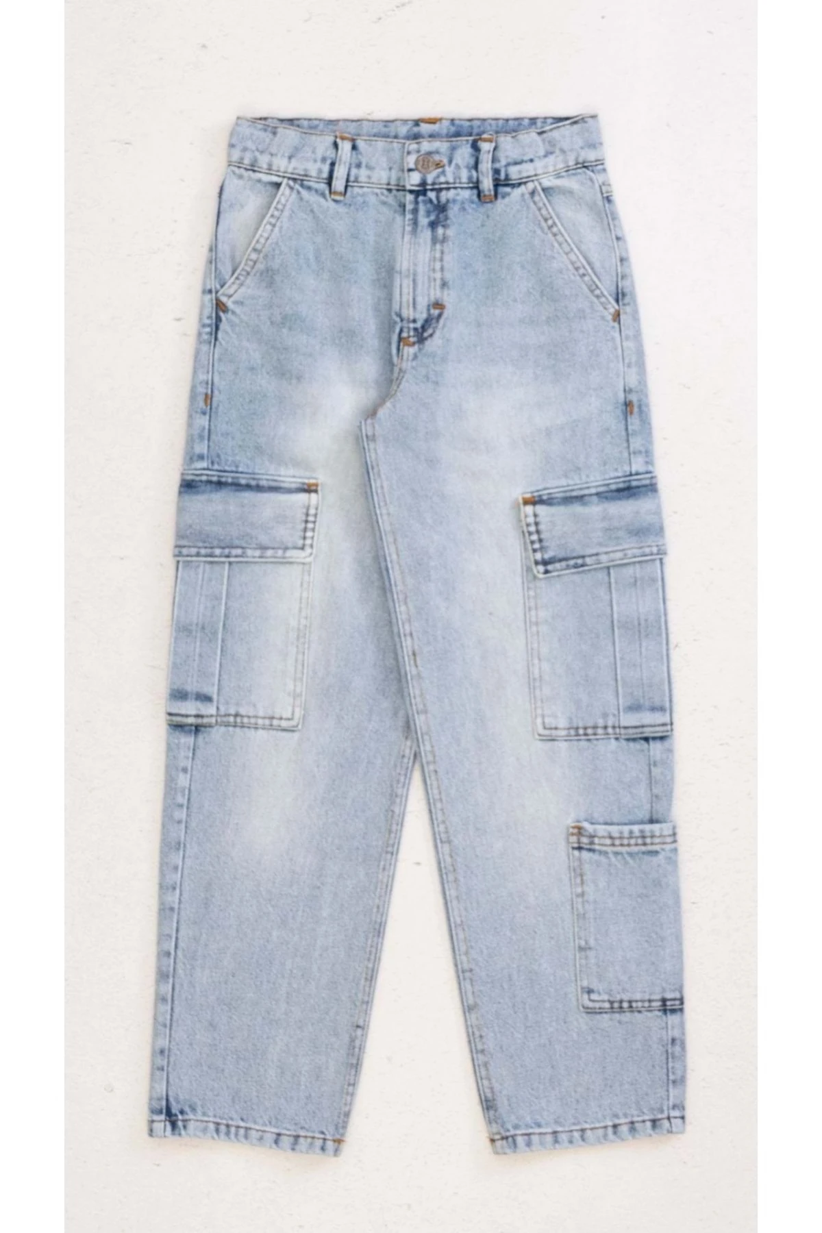 Ayarlanabilir Belli Kargo Cepli Erkek Çocuk Kot Pantolon
