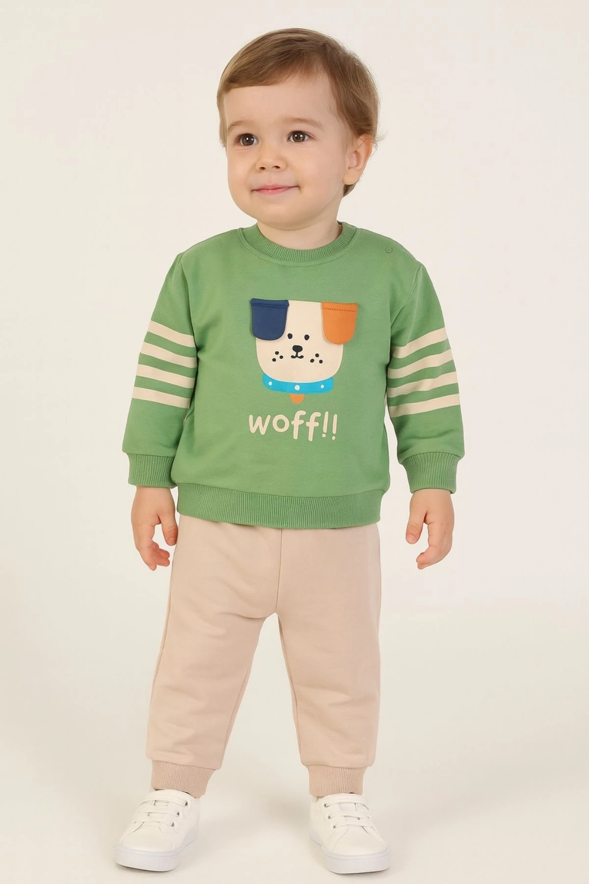 Köpek Baskılı Kulak Detaylı Erkek Bebek Eşofman Takım