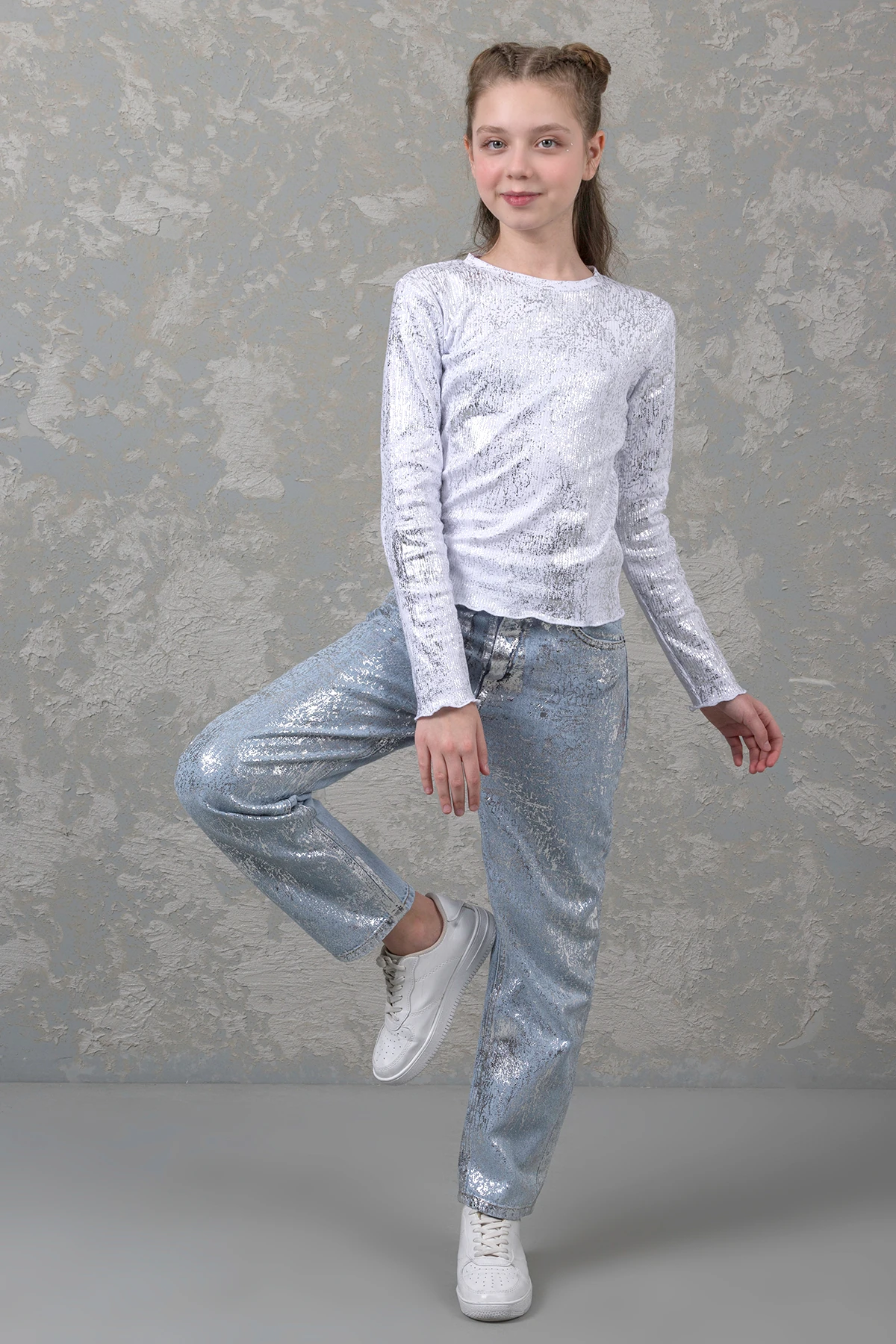 Varak Baskılı Beli Kolu Fırfırlı Kız Bady