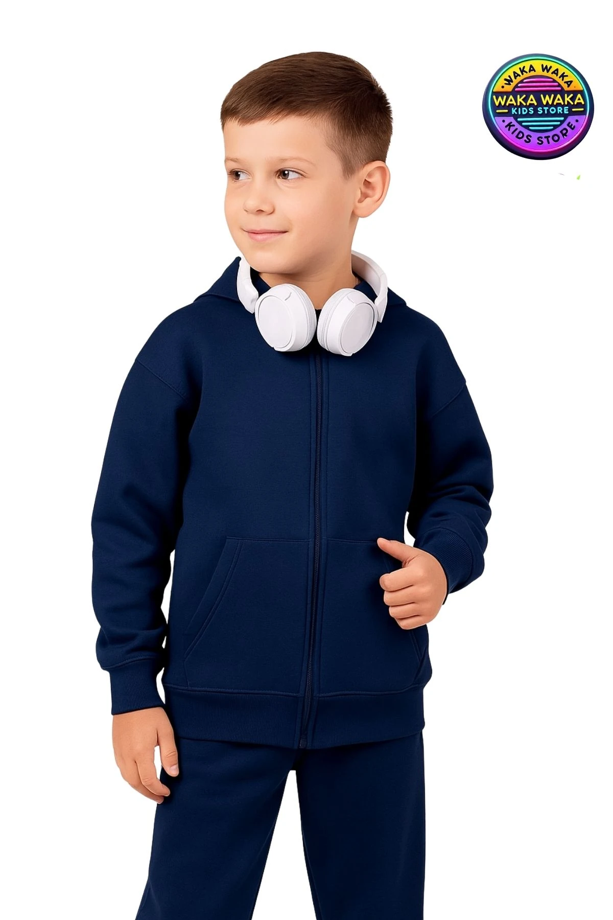 Unisex Çocuk Fermuarlı Kapüşonlu Hırka