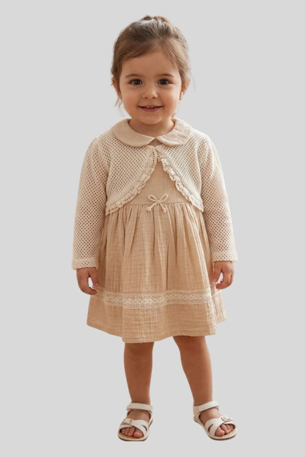 Bolerolu Kız Çocuk Müslin Elbise