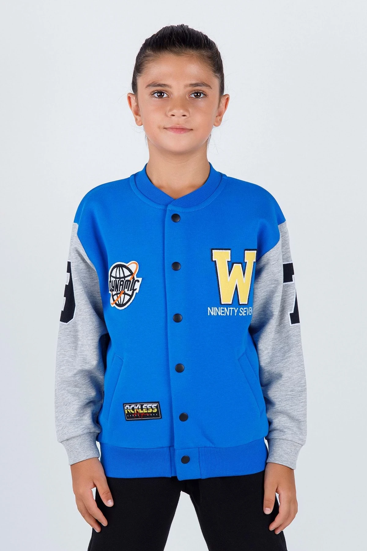 Erkek Çocuk Bisiklet Yaka Önden Düğmeli Içi Şardonlu Cepli Kolej Hırka - Saks - 8-9 Yaş