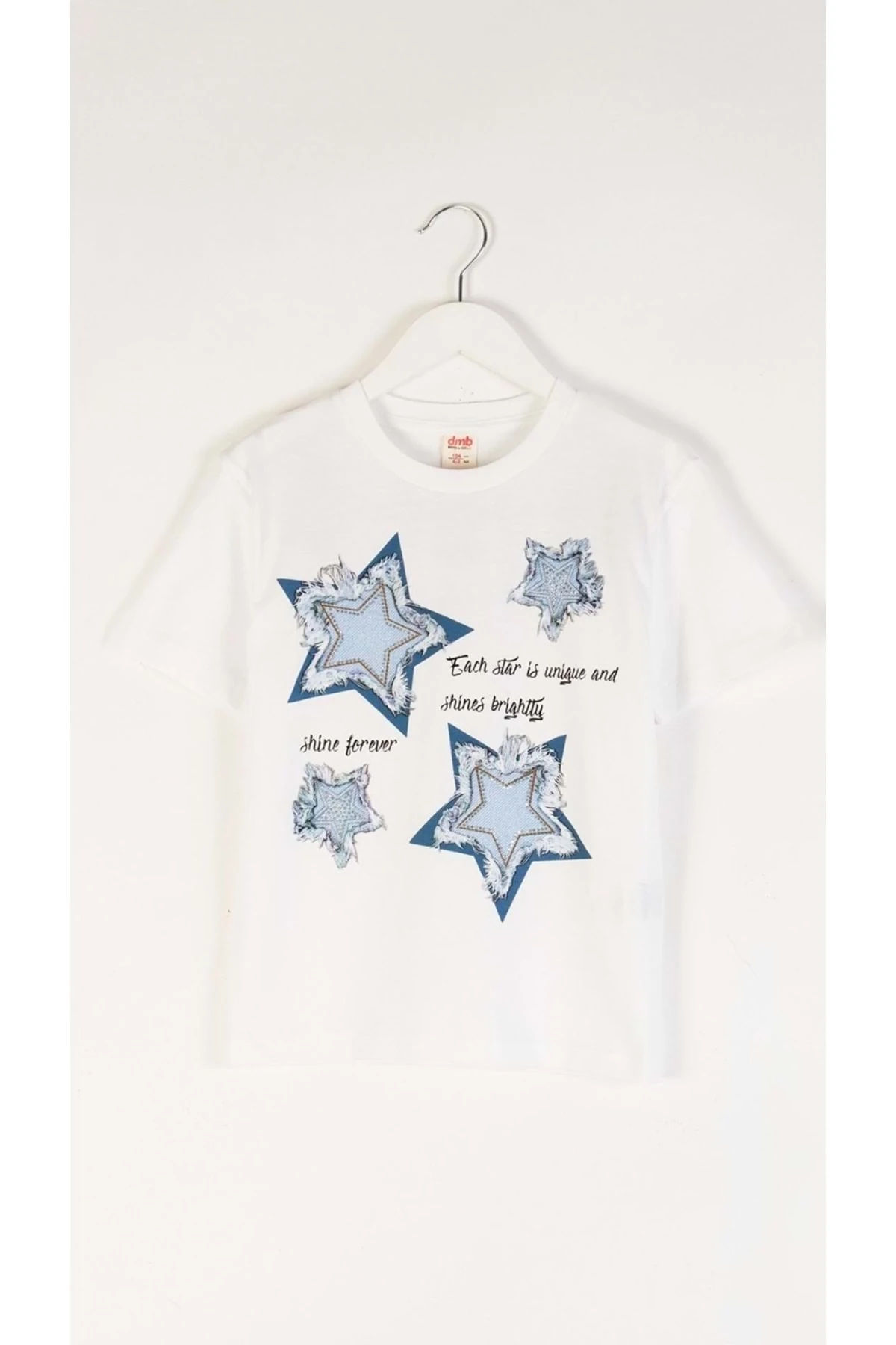 Yıldız Baskılı Taş İşlemeli Kız Çocuk T-Shirt