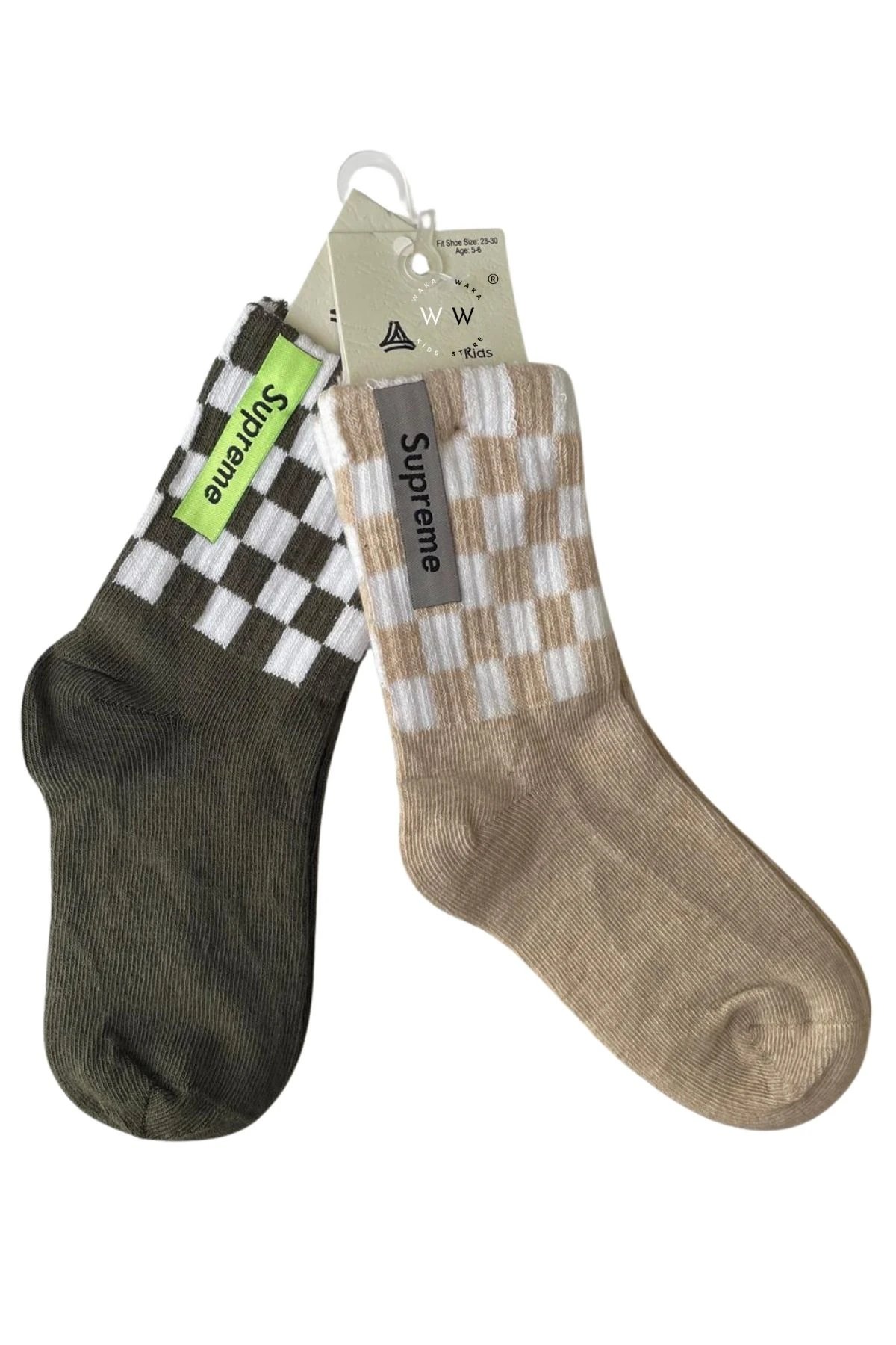 Çocuk Kareli Supreme Desenli Renkli 2’li Çorap Seti | Rahat ve Şık