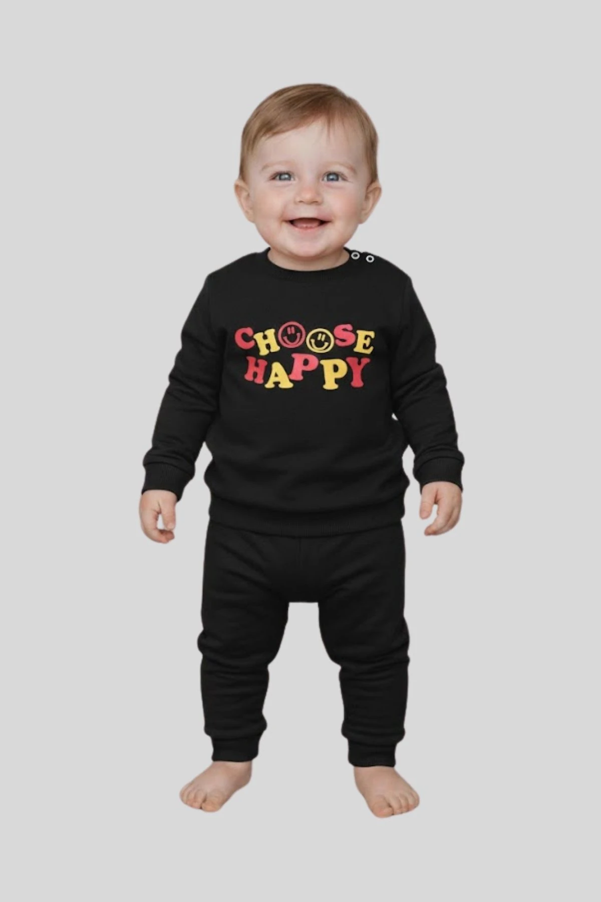 Önü Baskılı Omuzdan Çıtçıtlı Erkek Bebek Eşofman Takım