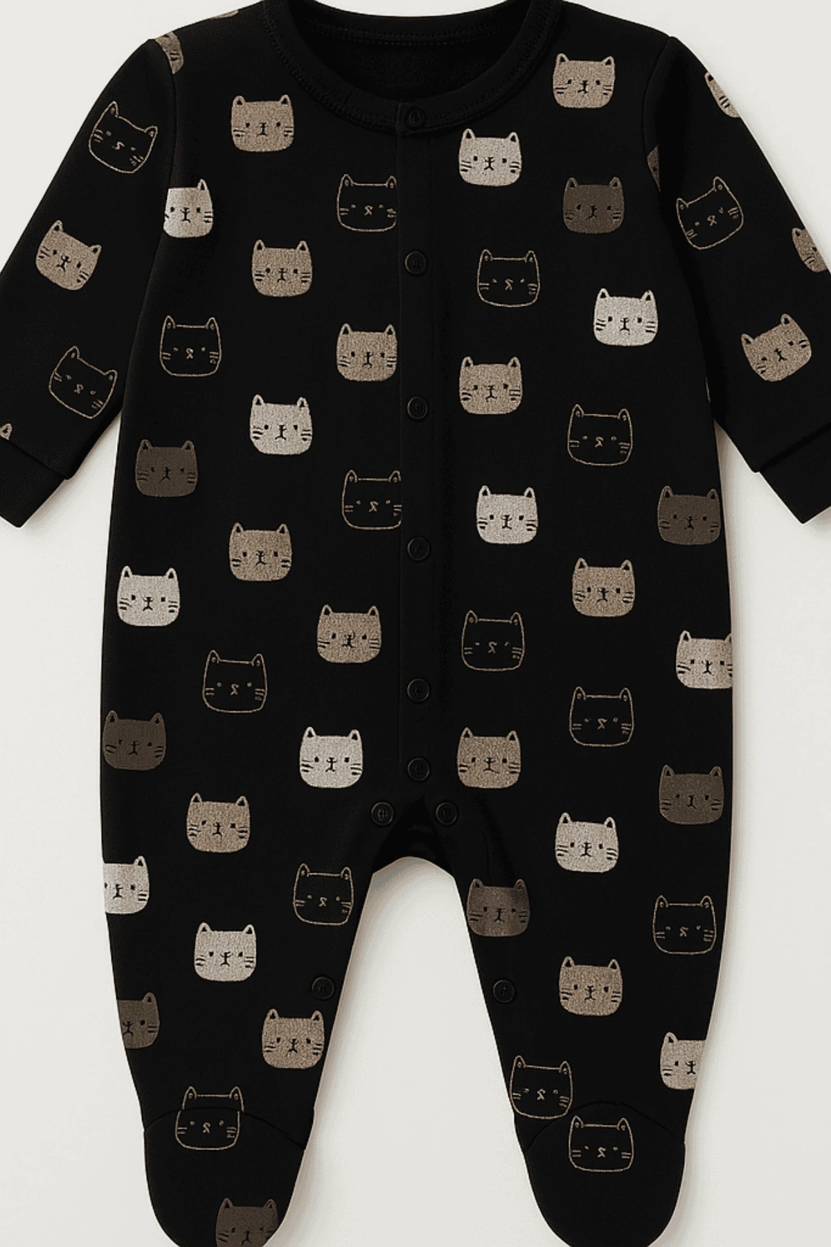 Sevimli Kedicik Baskılı Çıtçıt Kapamalı Patikli 3lü Set Ünisex Tulum