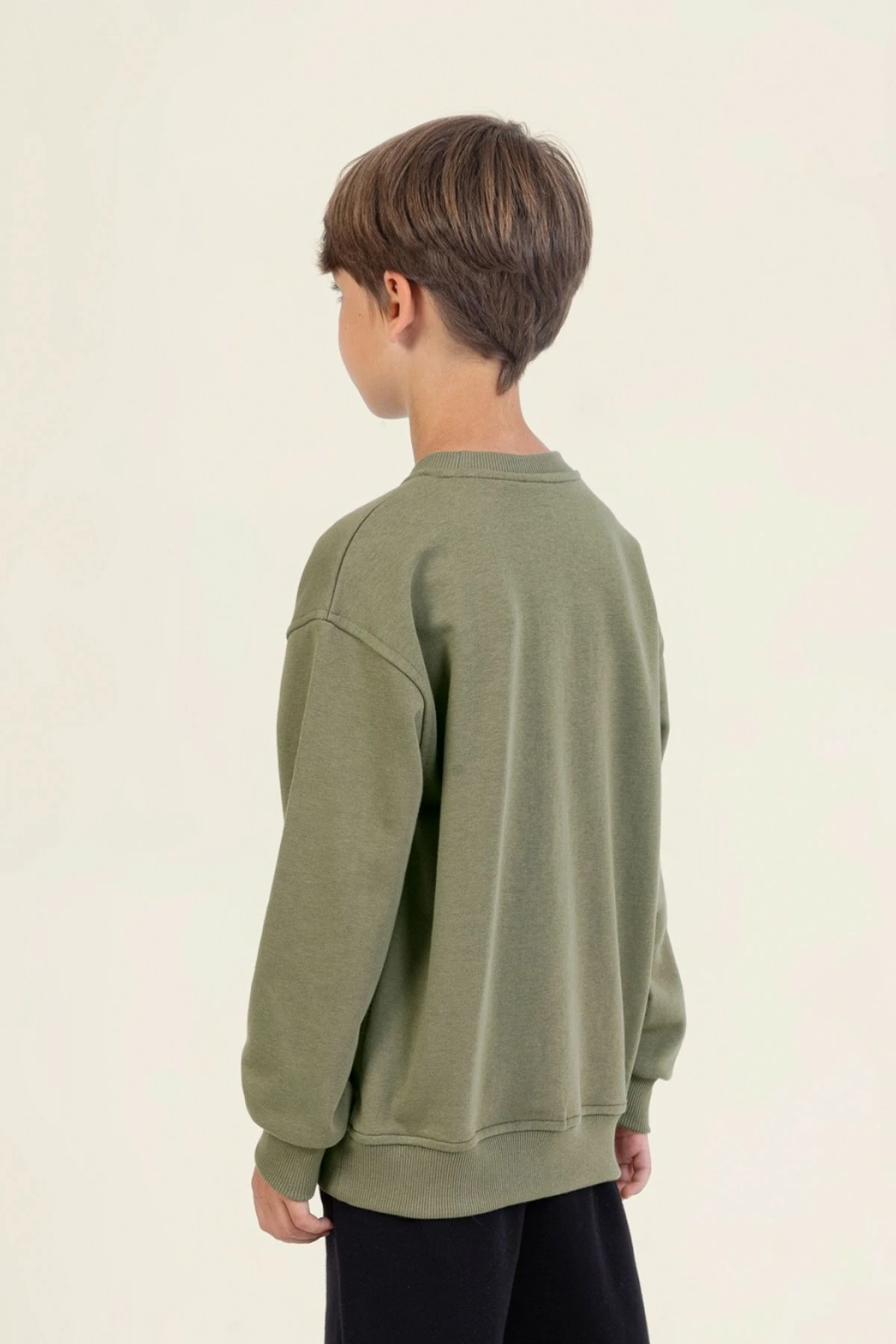 Erkek Çocuk Yeşil Sweatshirt – Run Ahead Yazılı, Rahat Kanguru Cepli