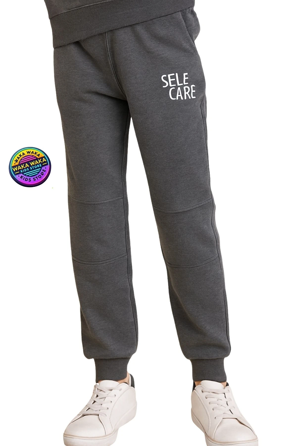 Self Care Yazılı Erkek Çocuk Füme Eşofman Altı – Rahat Kalıp Jogger Sweatpant