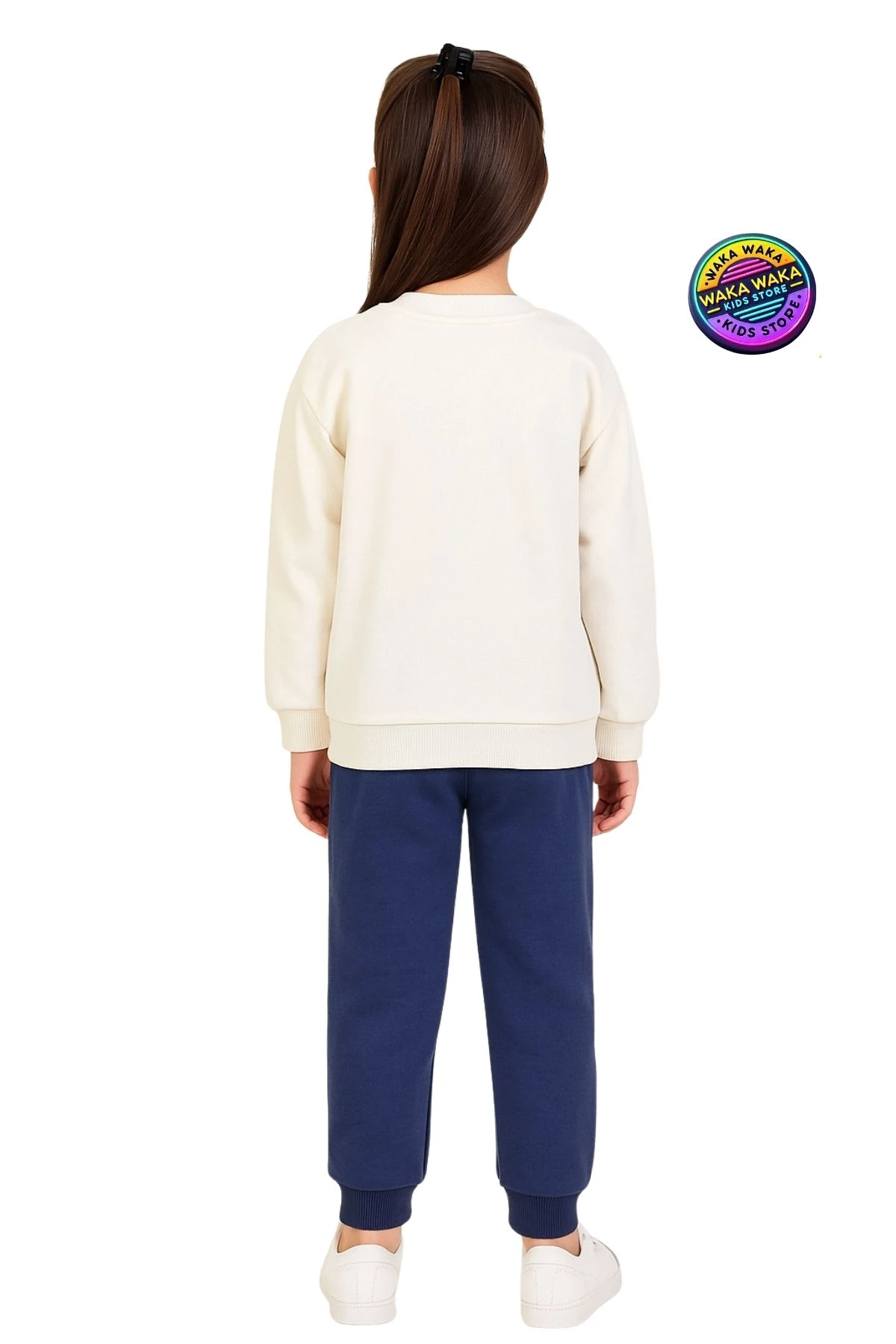 Kız Çocuk  Eşofman Altı  Gri Şeritli, Pembe Taşlı, Lacivert Baskılı