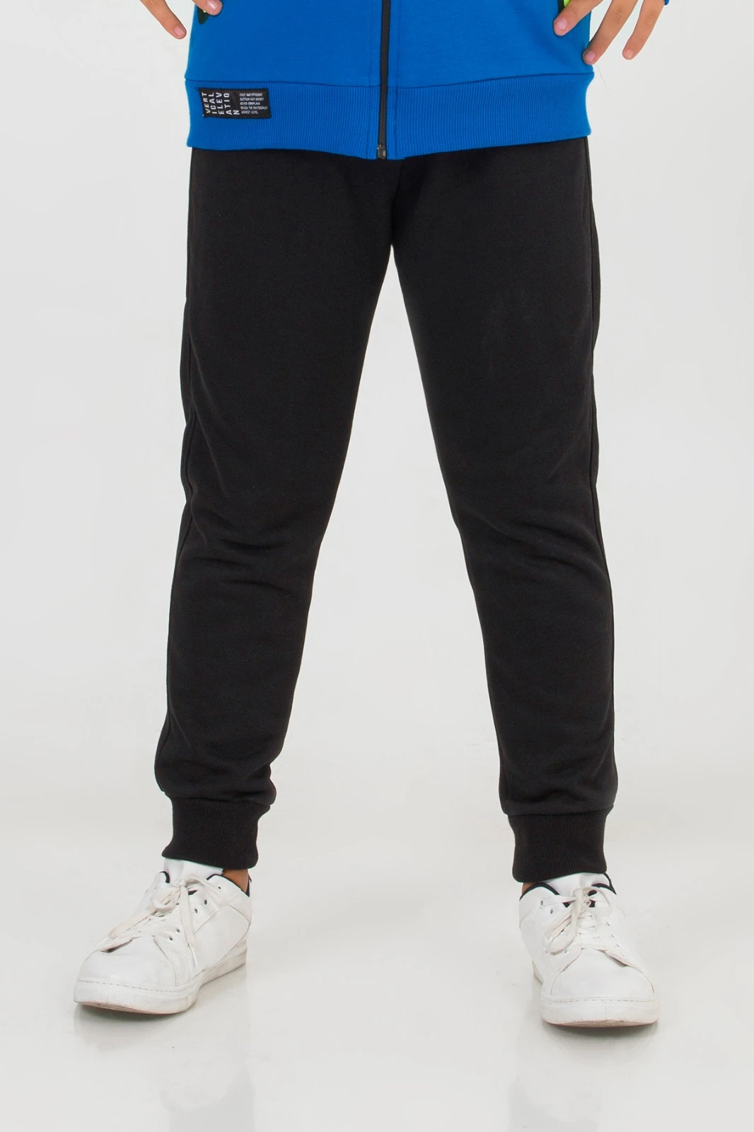 Erkek Çocuk Cepli Paçaları Lastikli Düz siyah Eşofman Alt