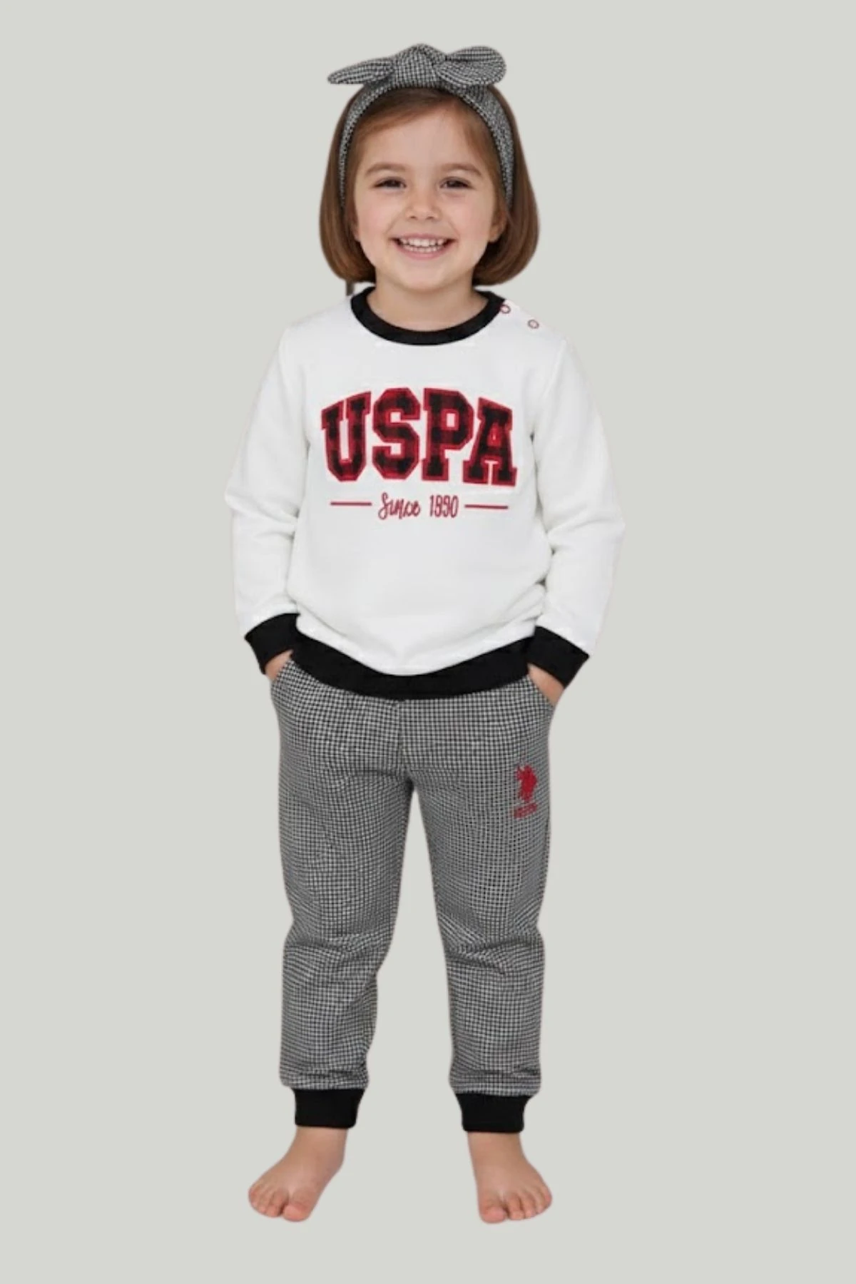 Önü Nakışlı Saç Batlı Kız Bebek Eşofman Takım