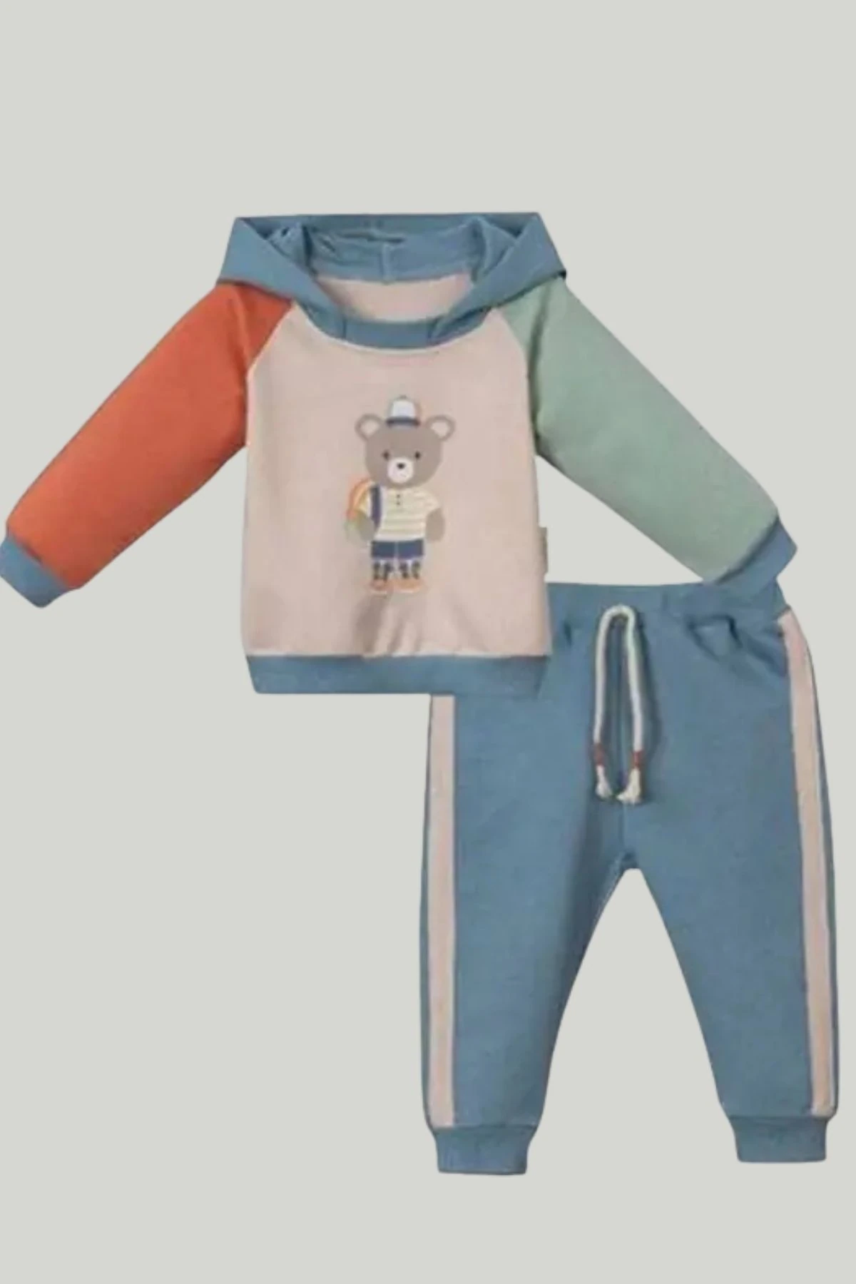 Ayıcık Baskılı Kapüşonlu Erkek Bebek Eşofman Takım