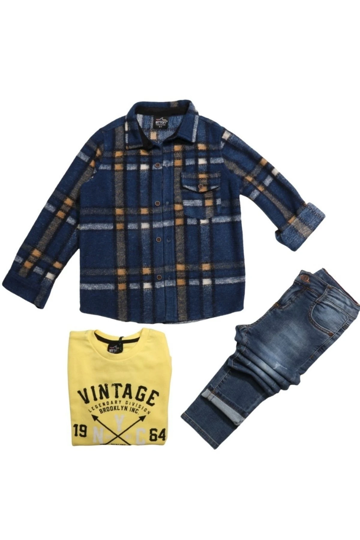 Oduncu Gömlekli İçi Baskılı sweatlı Pantolonlu Erkek Çocuk Takım